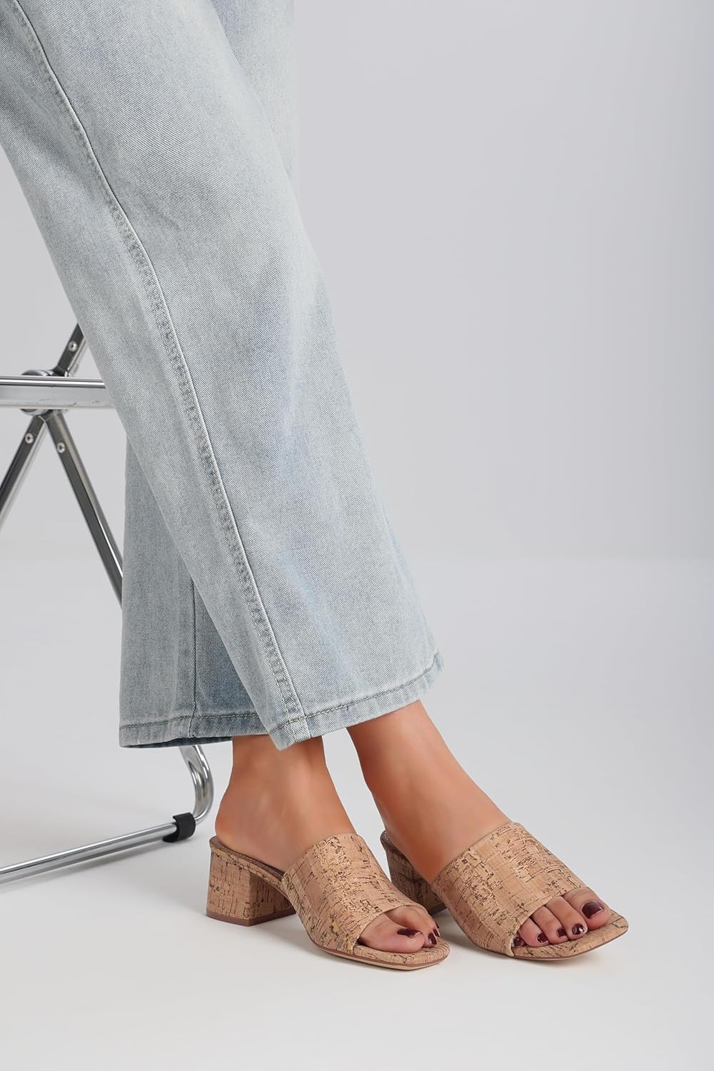 MeiLuSi Raffia Heeled Sandals for Women Chunky Block Heeled Mules Square Open Toe Summer Heels Vacation Dressy Shoes Beach Slides Slip On - Image 5