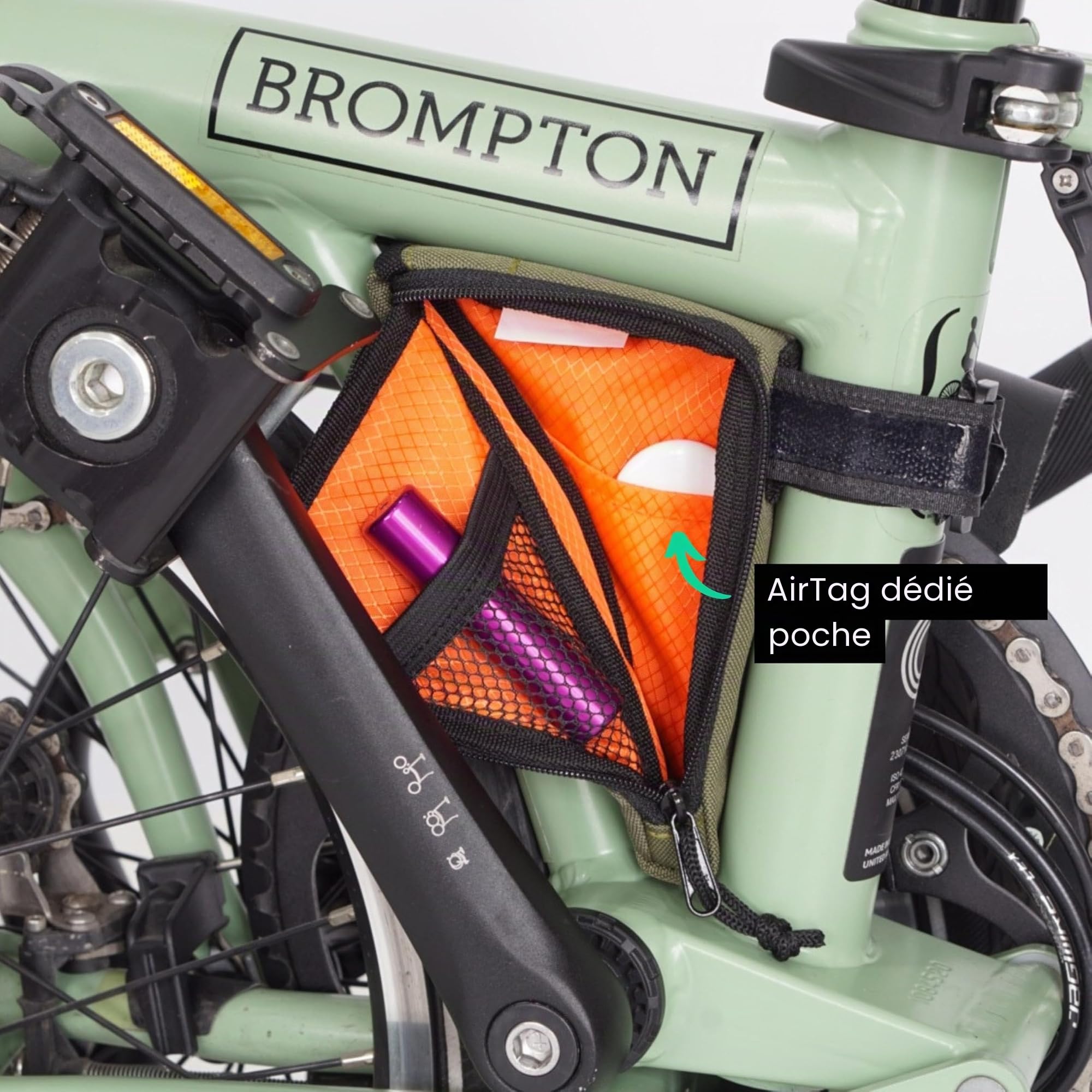 Vincita Boomerang Bag 3.0 Sac de cadre de vélo pliable Brompton Accessoire de vélo avec sangles antidérapantes, système amovible et poche intérieure en maille (noir)