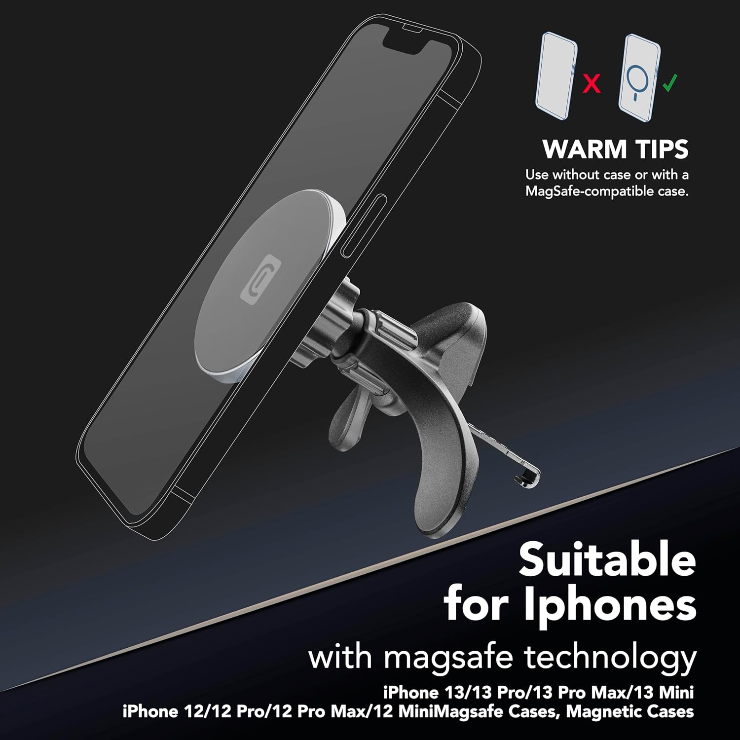 Agara nso view of the unique hook design of the Cellularline Touch Mag Air Vents holder, showing its arc-shaped support structure.