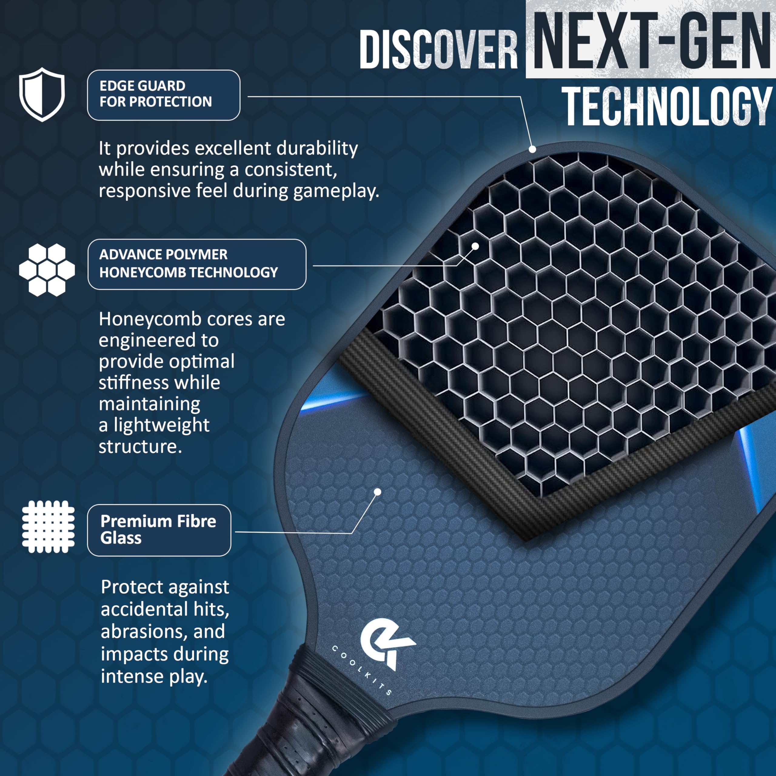 COOLKITS Pickleball Paddles, USAPA Approved Carbon Fiber Pickleball Set of 2, Graphite Strong Grip for Beginners & Pro.