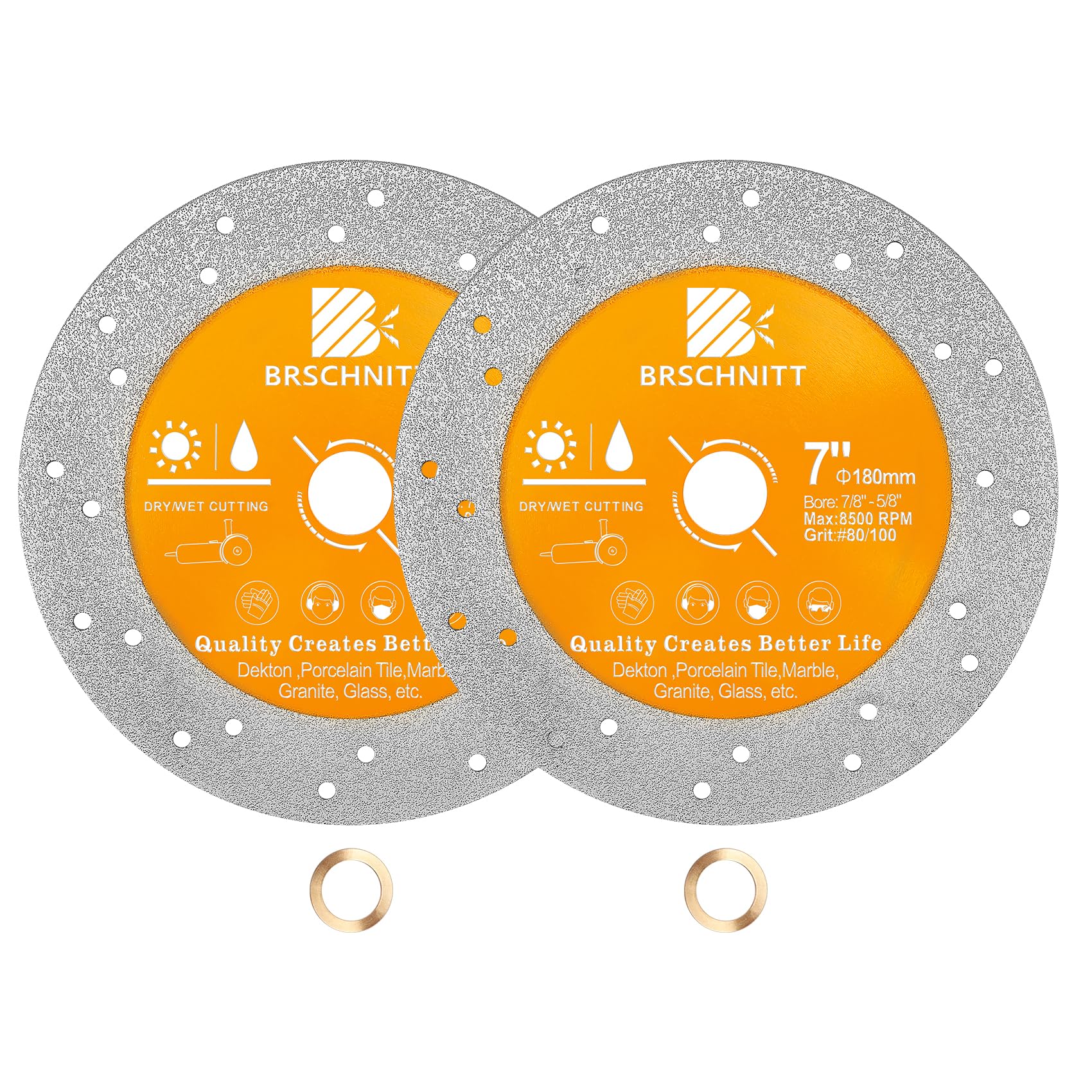 BRSCHNITT Rock Slab Grinding Disc - 7 inch(180MM) Glass Cutter Disc (2pcs), Granite Cutting Disc, Diamond Grinder Wheel for Rock Slab, Stone, Tile, Marble, Granite, Glass Diamond Cutting Discs