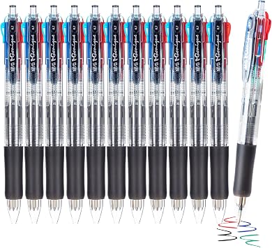 M&G Multicolor Ballpoint Pens, 4-In-1 Colored Retractable Roller Ball Pens Fine Point 0.7mm, Assorted 4-Color Ink Ball Point Pens Bulk Smooth Writing for Office Supplies School Women Men12 Pack
