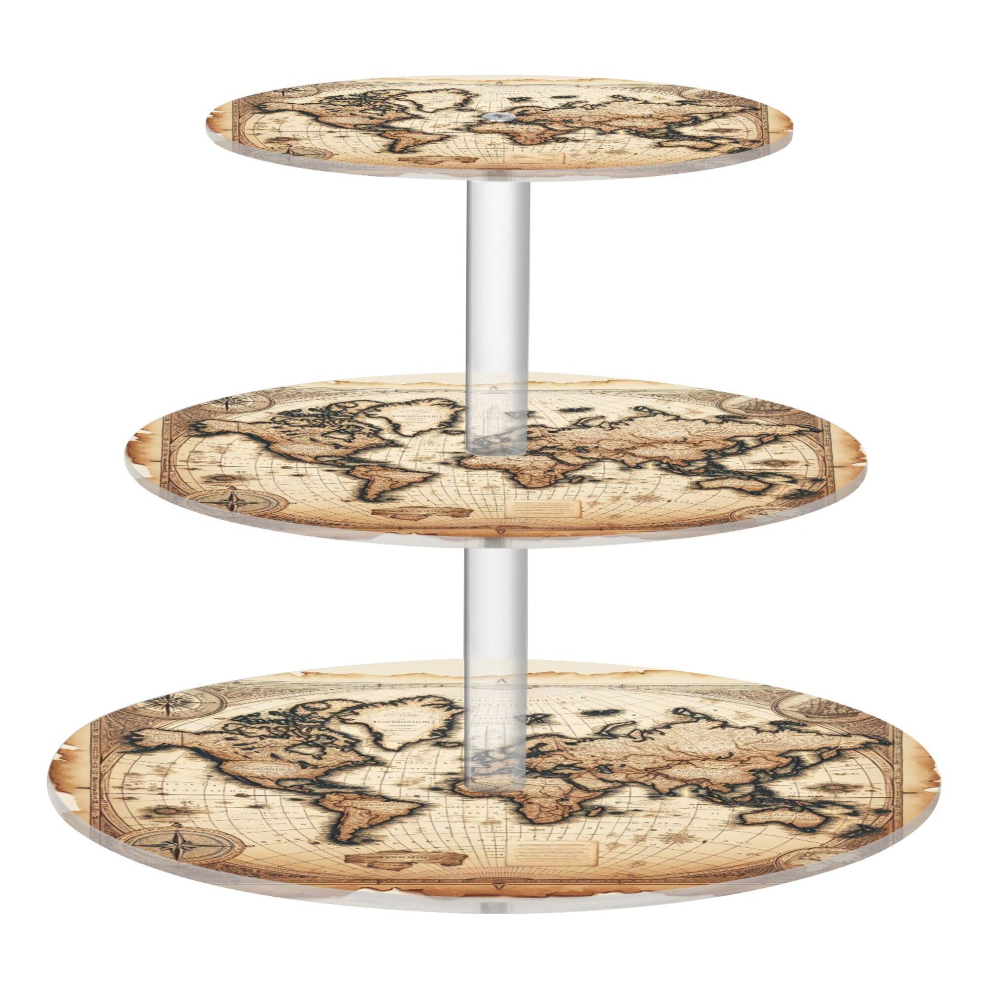 PYBUG World Map 3 Tier Acrylic Cupcake Stands Tower,Dessert Table Display Set for Tea Party,Wedding,Birthday, Baby Shower