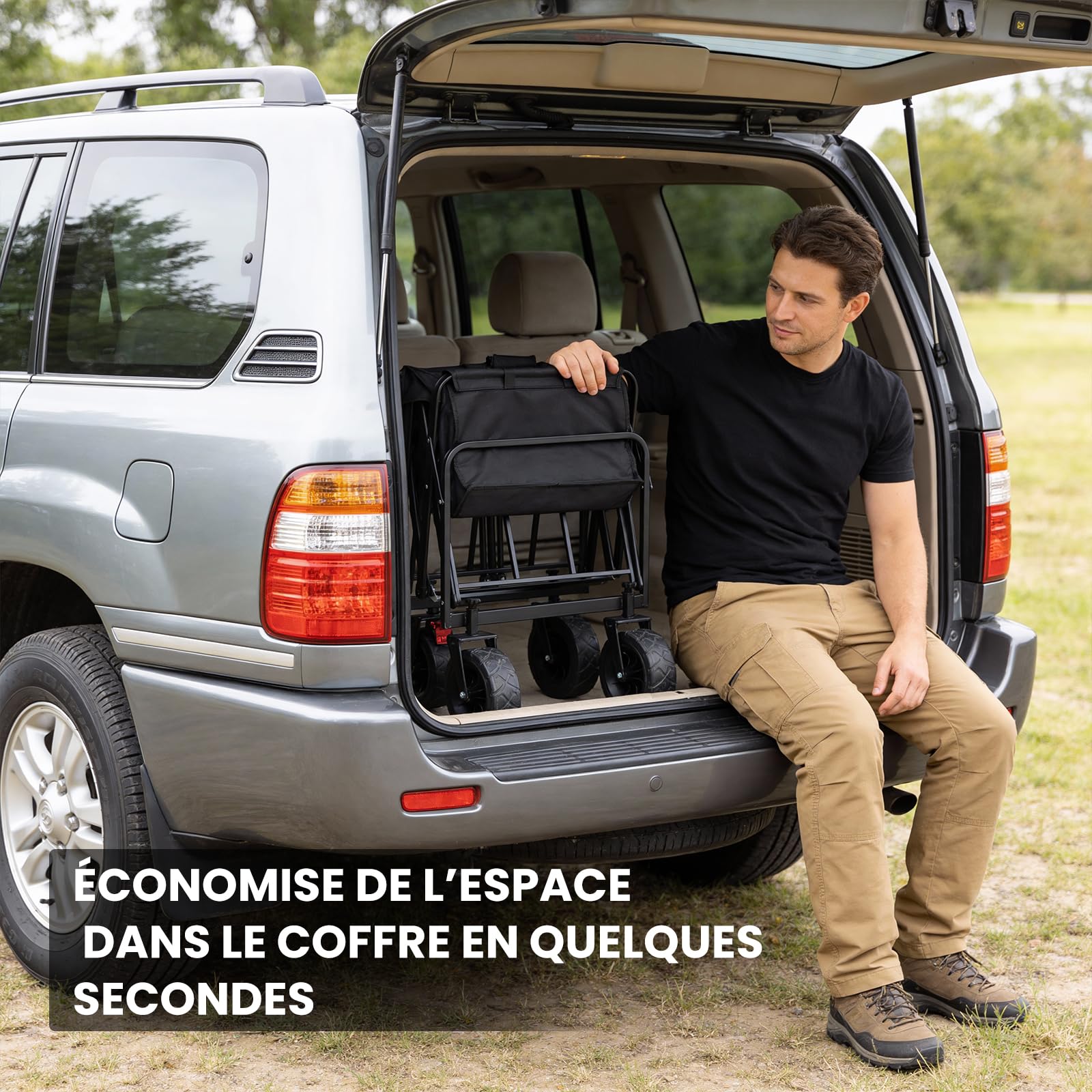 Palawano 150L Chariot Pliable à roulettes, Chariot Pliant de Transport Tout Terrain pour Camping Plage et Jardin, Chariot de Peche avec Freins et Poignée Réglable