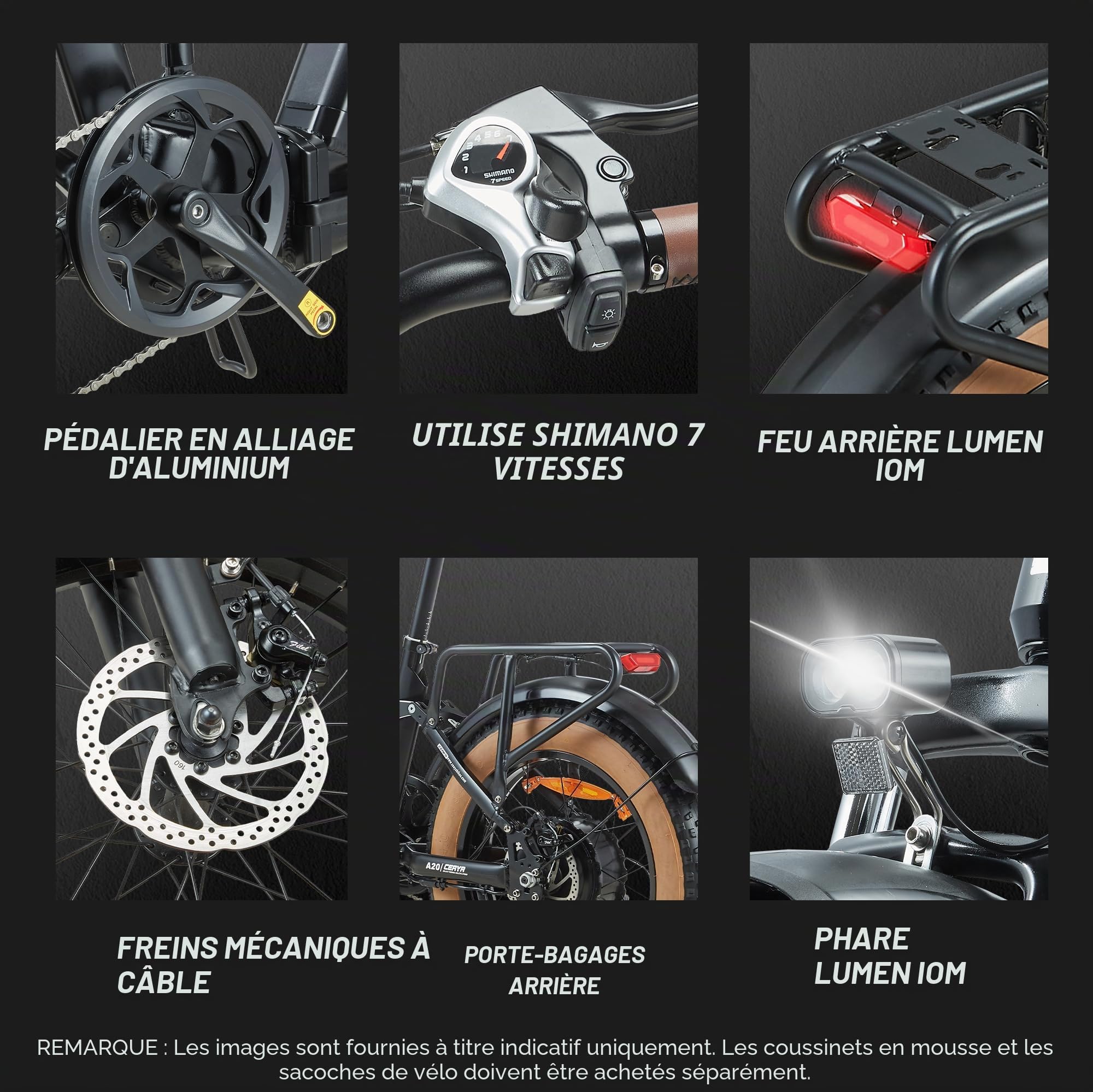 Vélo Électrique Pliable A20 Vélos Électrique 20" x 4 Fat E-Bike Urbain pour Adulte VTT Électrique Batterie 20Ah,Charge Max. 180KG,7 Vitesses,Suspension Complète