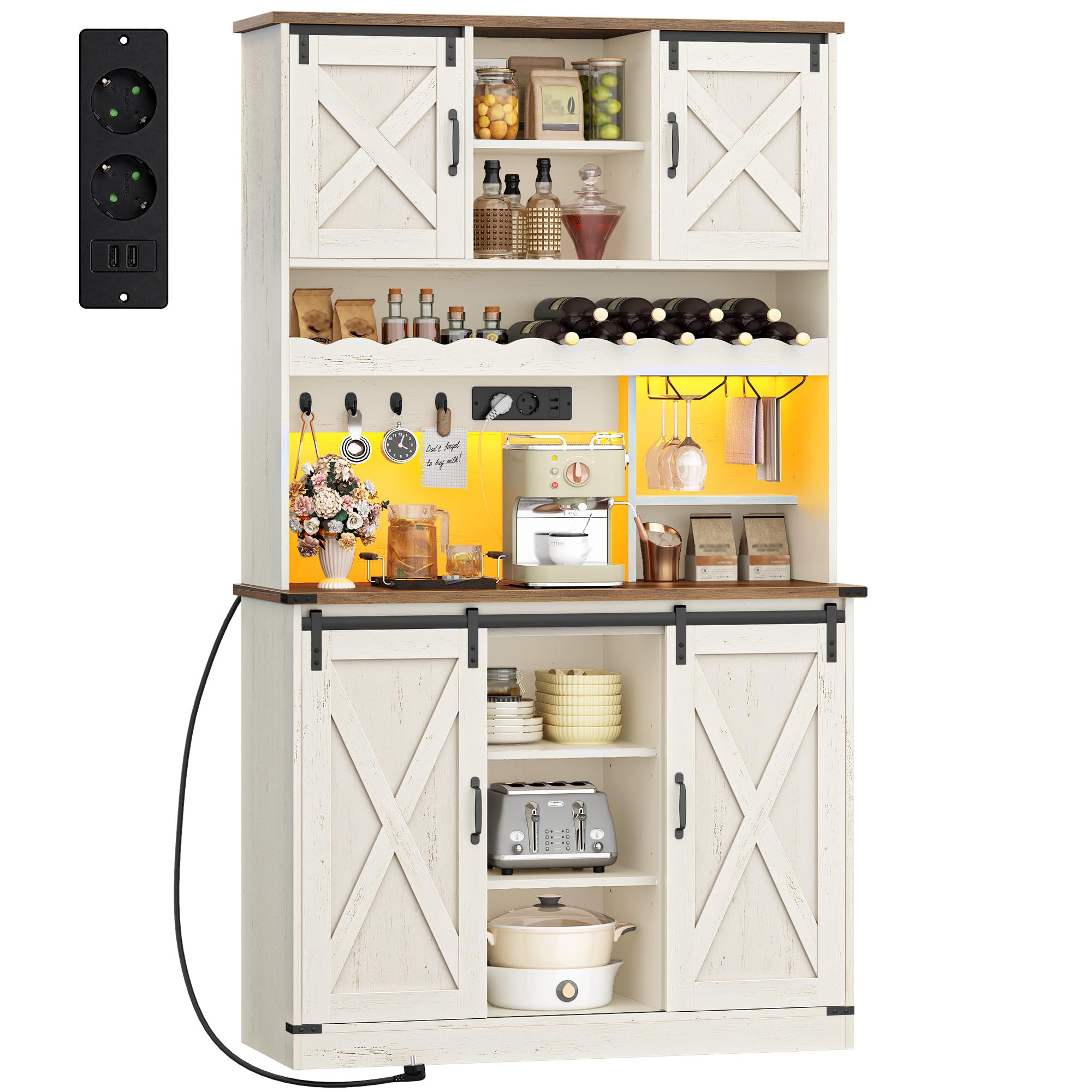 Hzuaneri Credenza Cucina, Mobile Cucina Alta con presa elettrica e LED