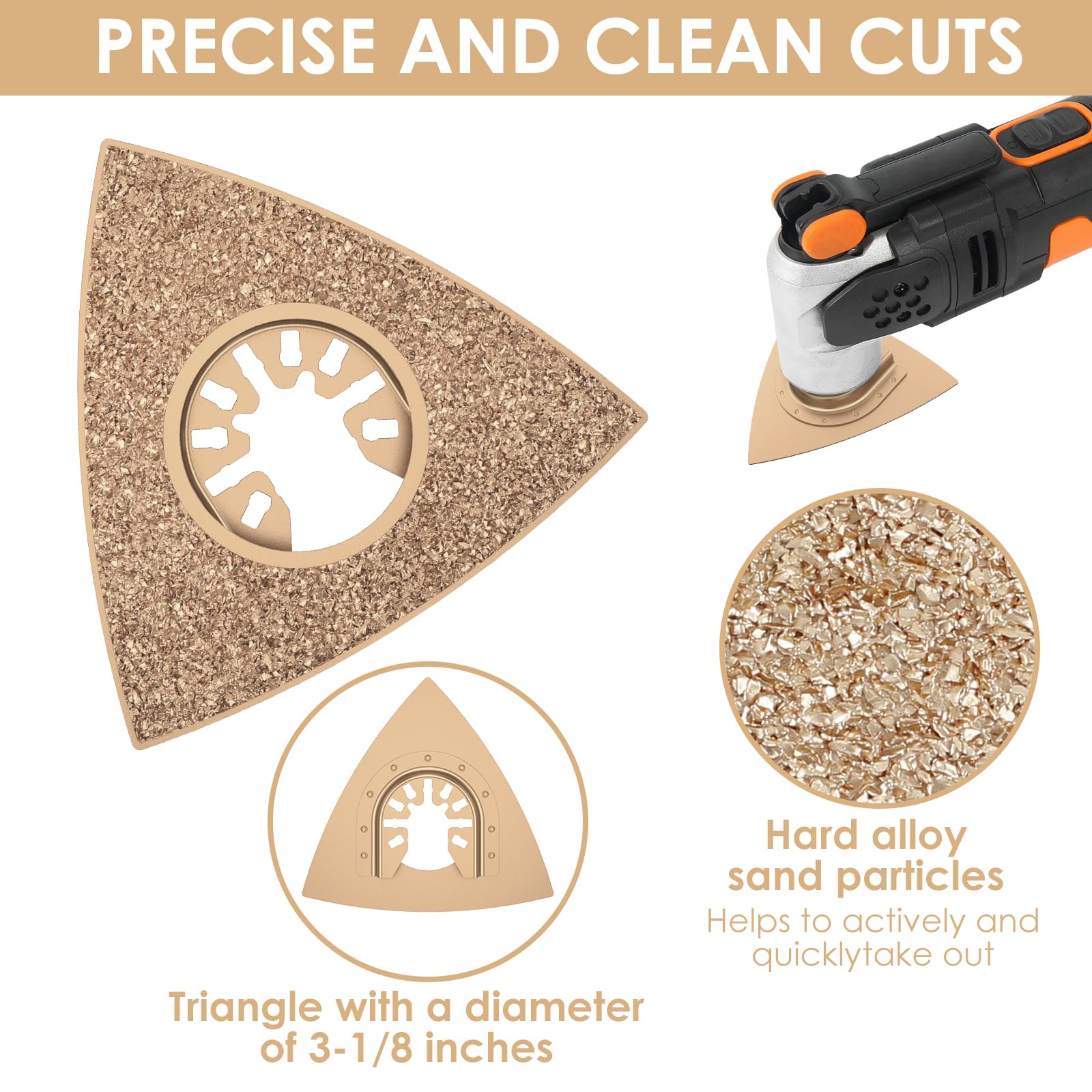 5 Pcs Carbide Oscillating Sanding Pad Universal Triangular Carbide Grit Rasp Blades with 3 Adapters for Removal Concrete Masonry Grout