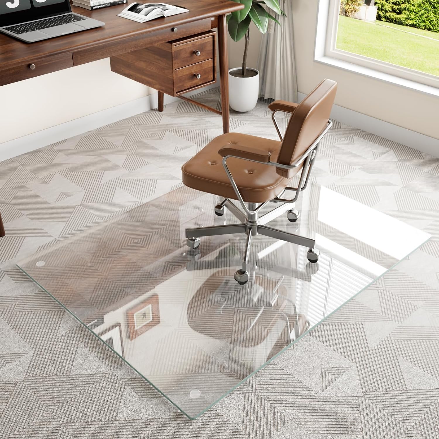 36"x46" Tempered Glass Chair mat for Carpet, Office Chair Mat with Round Corner, Desk Chair Mat for Carpet/Hardwood Floor/Rolling Chair-with 6 Anti-Slip Pads