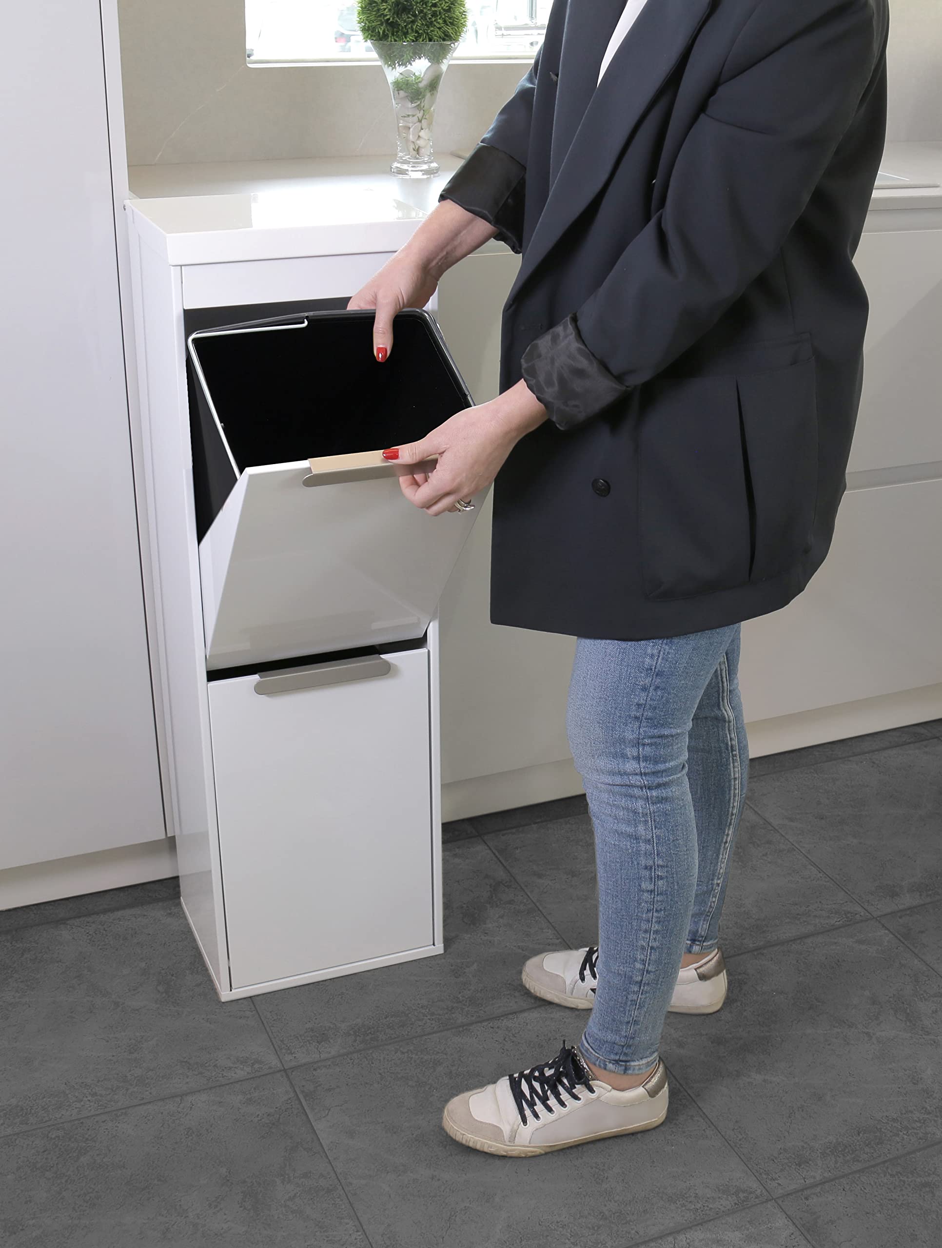 Arregui Ecoclas CR201-E Cubo de Basura y Reciclaje de Acero de 2 Compartimentos | 2x17L (34L) | Cubos de Basura de Cocina | Contenedores de Reciclaje para Casa u Oficina | blanco