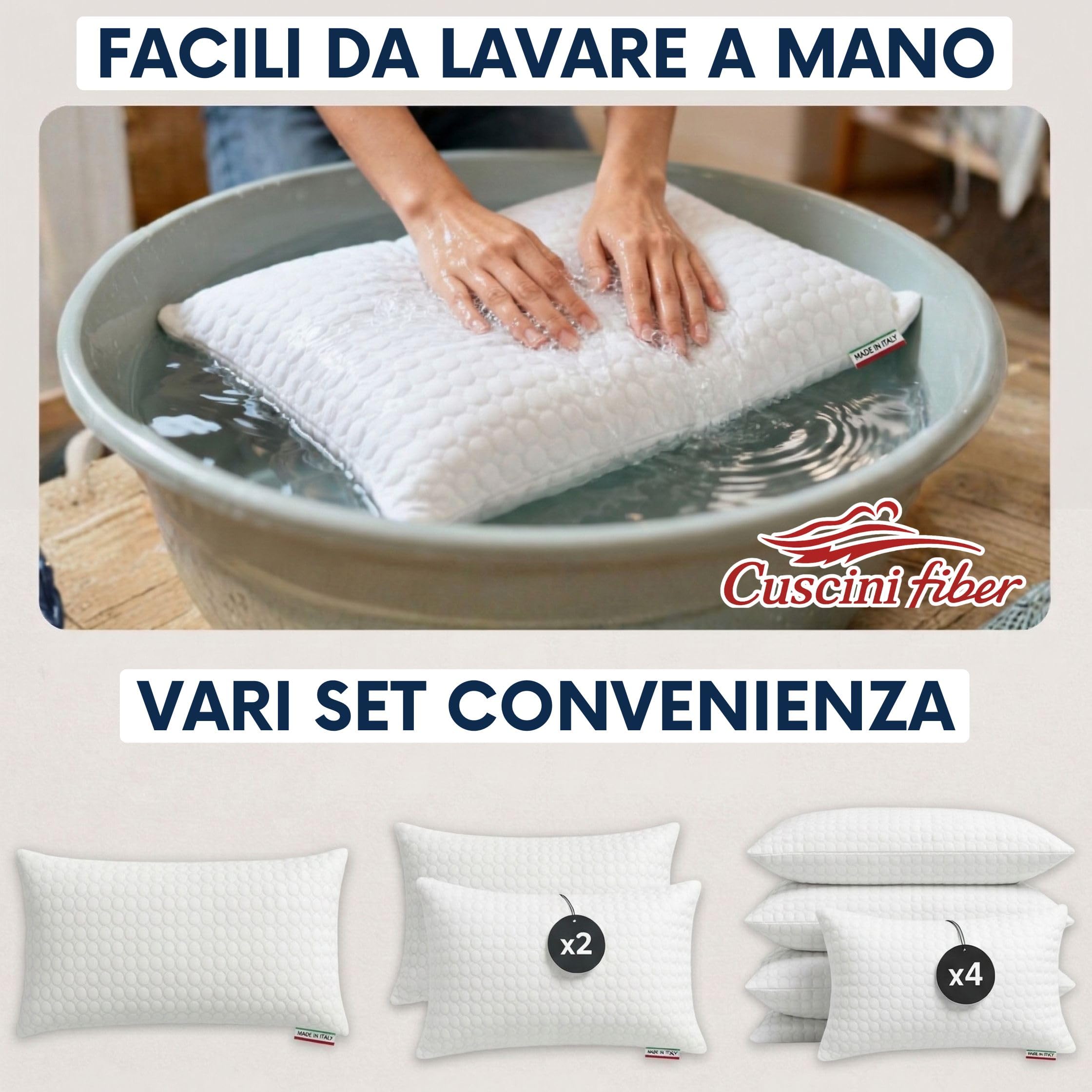 cuscini fiber - 4 Cuscini Letto Matrimoniale 45x75cm, Guanciale Letto con Fodera Massaggiante Soft, Cuscini Antiacaro Anallergico, Morbida Imbottitura in Fibra di Poliestere Made in Italy
