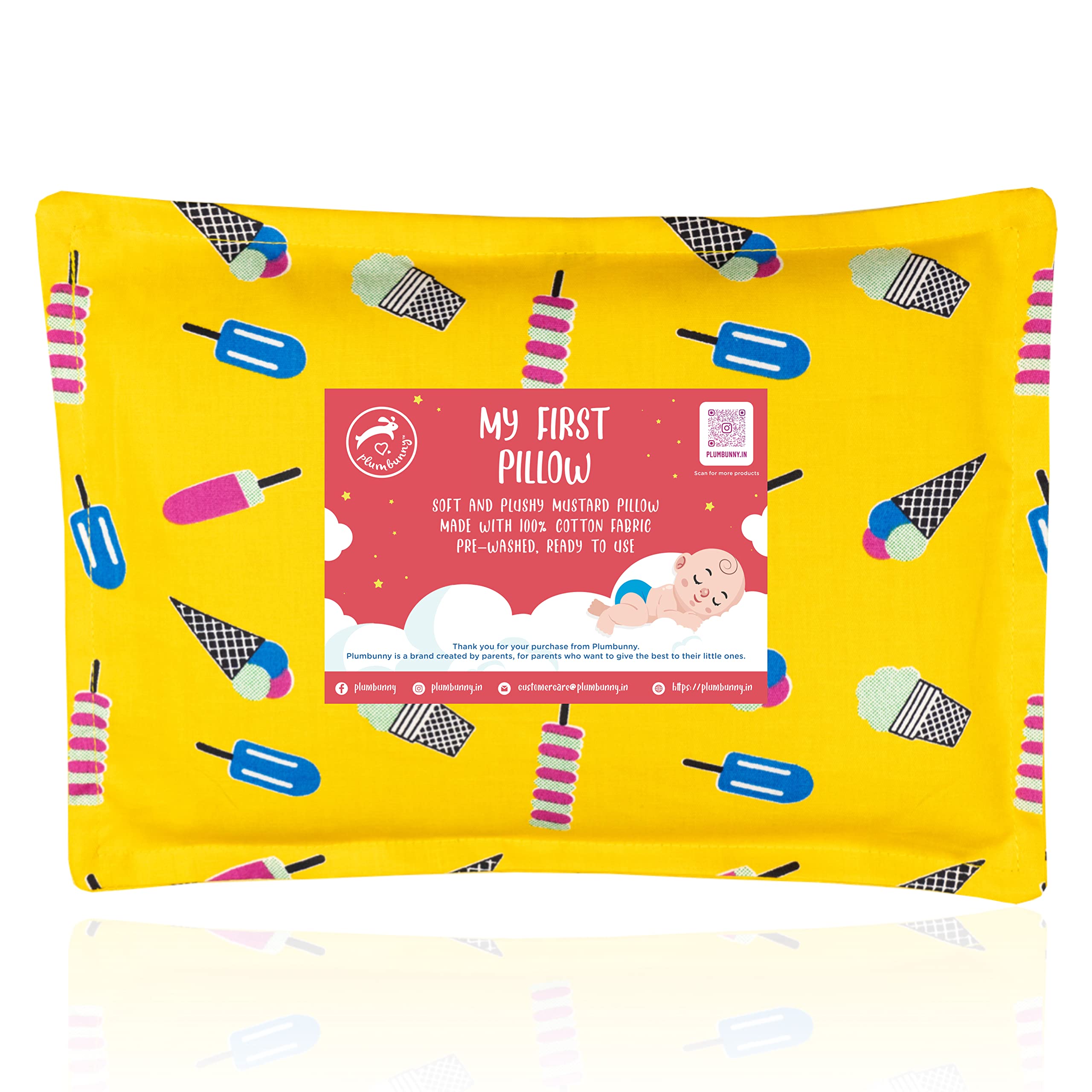 Plumbunny Mustard Seeds Pillow for Newborn Baby, Size 30 cm X 20 cm X 3 cm, Age 0-12 Months, Yellow Design …