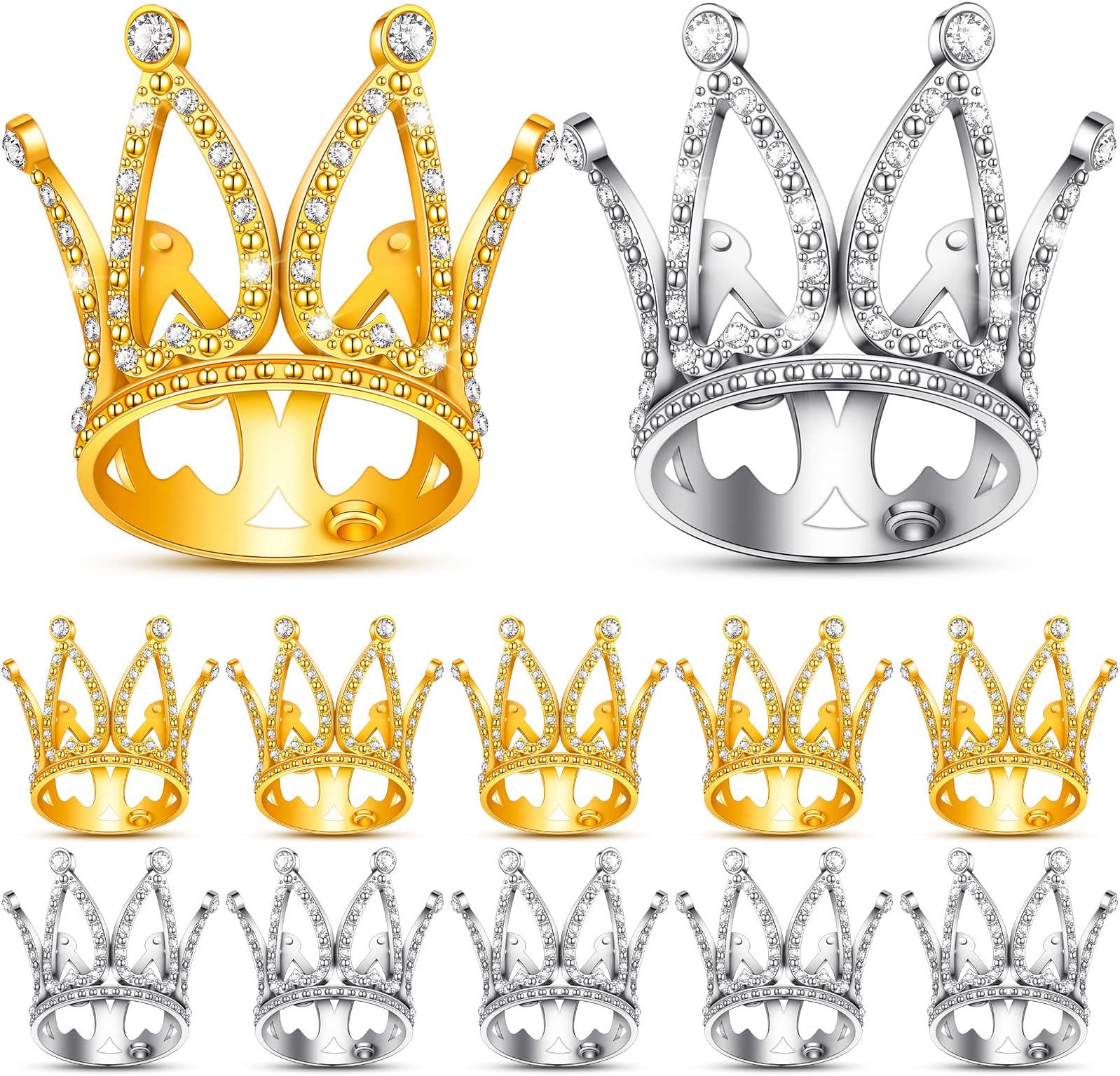 12 Pcs Crown Cake Topper Mini Baby Crown Tiny Queen Small Alloy Crystal Princess Headpiece Cake Decoration for Women Lady Girl Bridal Wedding Royal Themed Baby Shower Birthday Party(Gold, Silver)