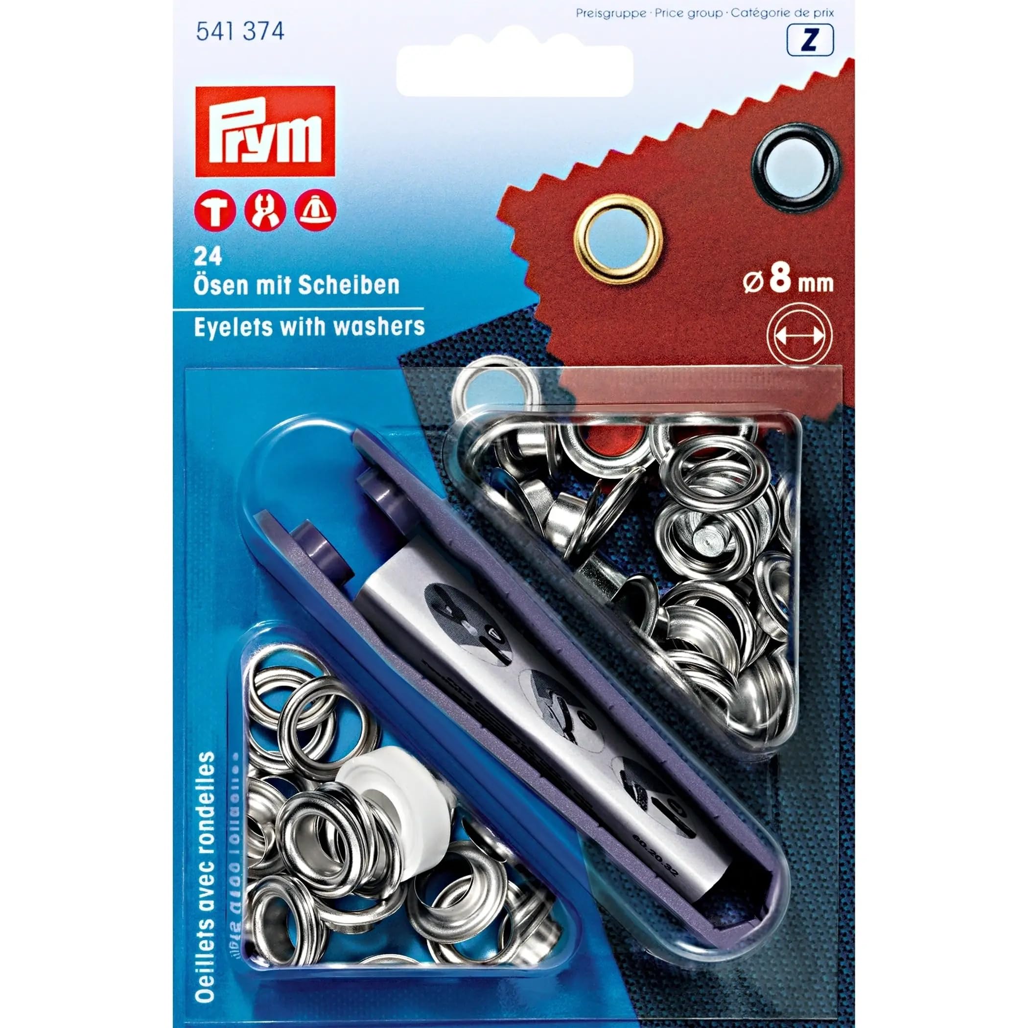 Prym Oeillets avec Rondelles 24 Pièces, Diamètre 8 mm, Argent