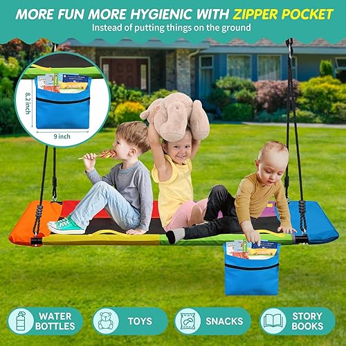 Miniatura 7 de Columpio de árbol de plataforma Oxford 900D antiflacidez de 60 pulgadas con asas y bolsillo con cremallera, columpio rectangular de 800 libras para