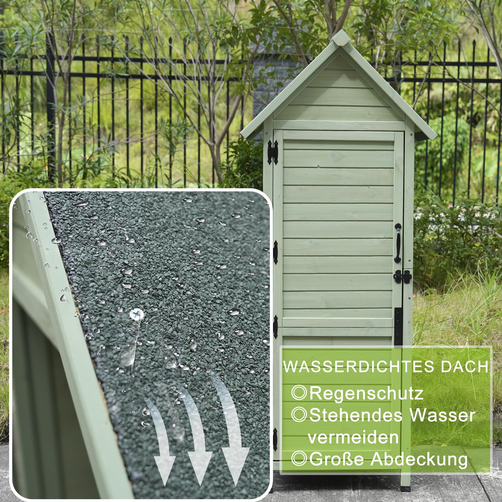 Gartenschrank Grau 3 Regalböden Asphaltdach grün