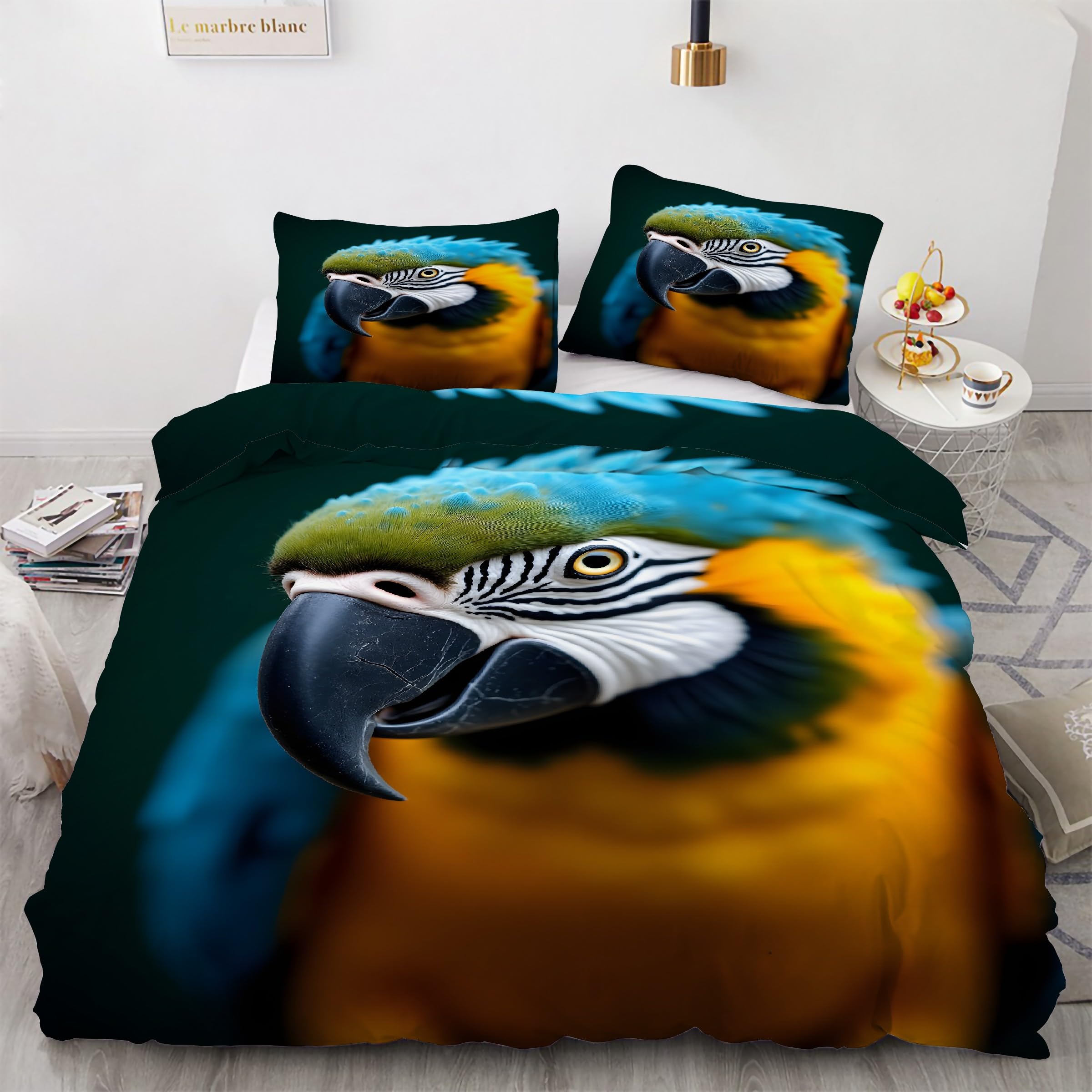 Housse couette en microfibre douce motif oiseau et perroquet pour lit adulte