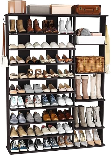Miniatura 9 de HOMEFORT Zapatero de 10 niveles, 50 pares de estantes grandes para zapatos, torre de zapatos de 61.8 pulgadas de alto, organizador de zapatos