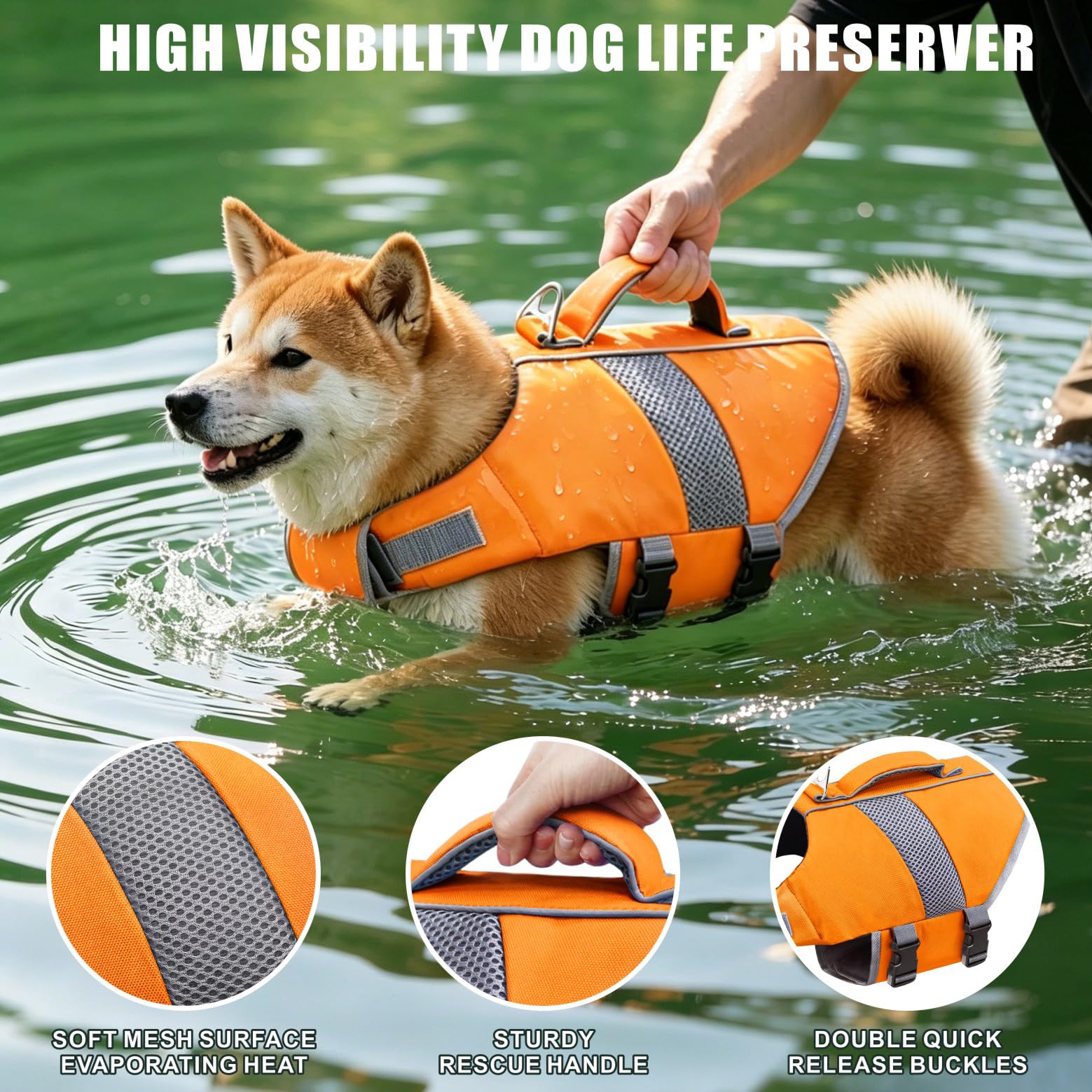 Salvagente Cane Giubbotto di salvataggio Alta Flotation, Cappotto riflettente per il nuoto Nautica Surf Kayak (XS)