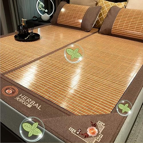 COOKX Summer Sleeping Mat Mugwort Bamboo Cooling Mattress Topper Pad Double-Sided Twin Queen Size Folding Mattress Breathable Bed Sheet Ice Silk Mat
