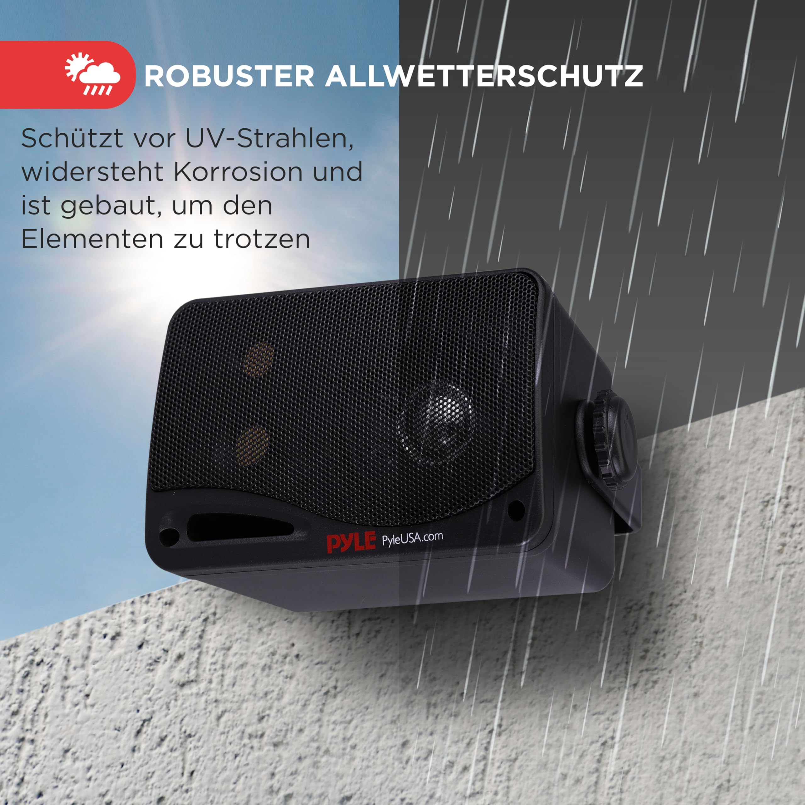 Pyle 3,5" Outdoor Lautsprecher Bluetooth 200W – 3-Wege Stereo-Boxen für Innen & Außen – Aufbaulautsprecher Wasserfest für Terrasse, Garage, Pool & Wohnbereich inkl. Wandhalterung & Netzteil