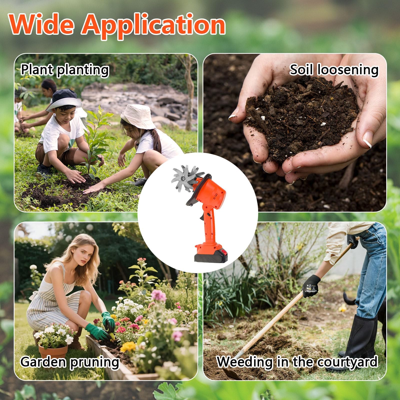 21V Gartenfräse Elektrisch, 550W Akku-Bodenhacke mit 10cm Frästiefe und 10cm Fräsbreite, 235 U/min Drehzahl Ackerfräse, Garten Geräte Akku Bodenhacke mit 2 Akkus 3000mAh und 1,3M Handgriff Gartenhacke