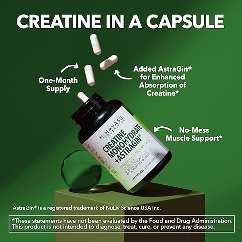 Miniatura 4 de Cápsulas de monohidrato de creatina micronizada con AstraGin - Apoya la fuerza muscular, la energía y la recuperación - 120 unidades - Fórmula de