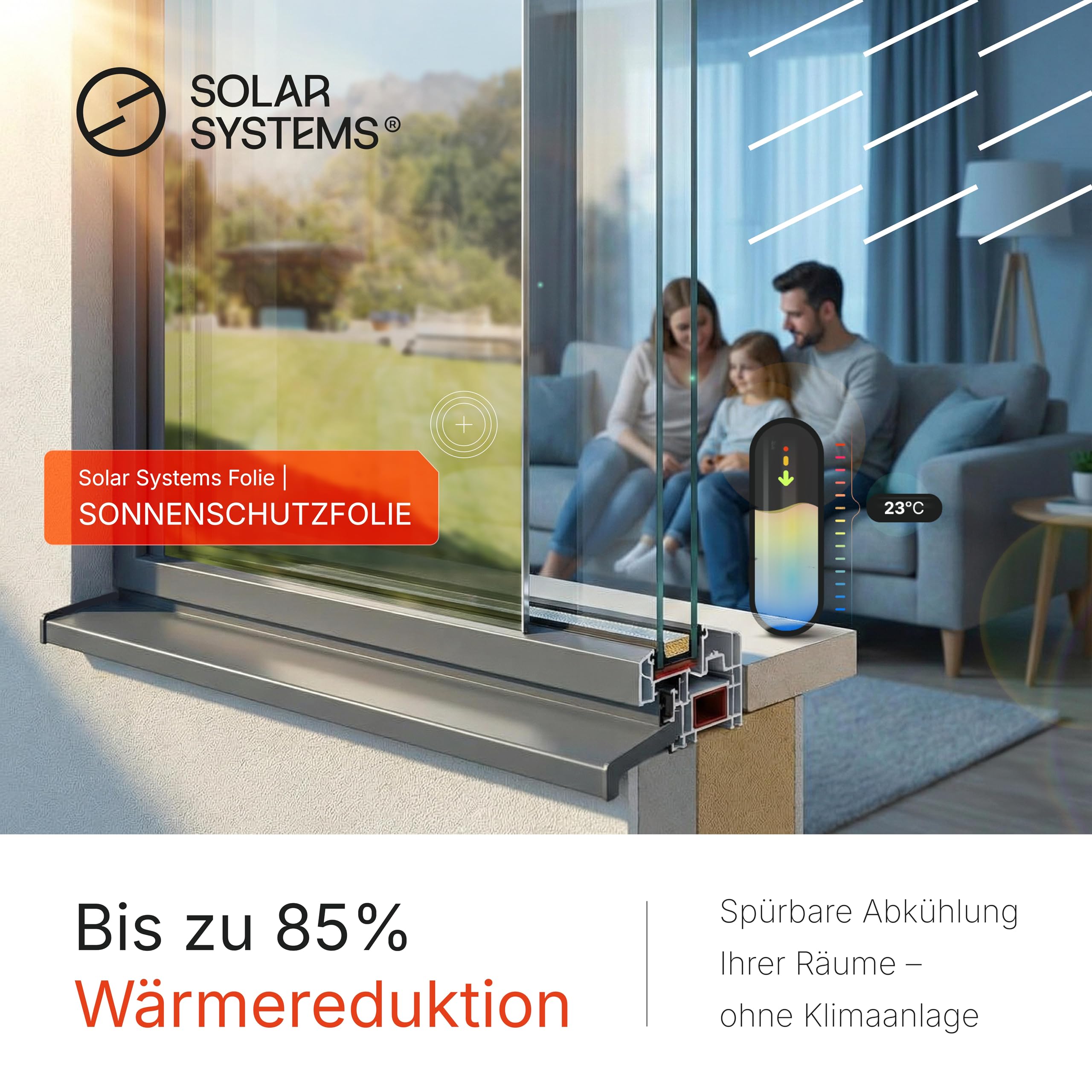 SOLAR SYSTEMS - Fensterfolie Sonnenschutz - Sonnenschutzfolie Fenster Außen - mit Sichtschutz, Selbstklebend - Hitzeschutz, Sonnenschutz, UV Schutzfolie, Isolierfolie - 50x100cm