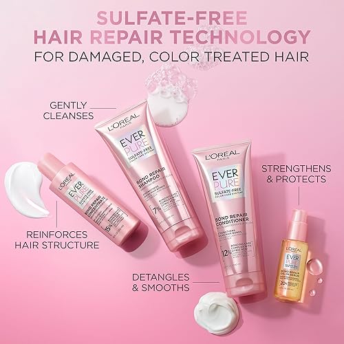 Miniatura 3 de L'Oreal Paris Acondicionador Bond Repair sin sulfato para cabello dañado, fortalece el cuidado del cabello con ácido cítrico, repara los lazos