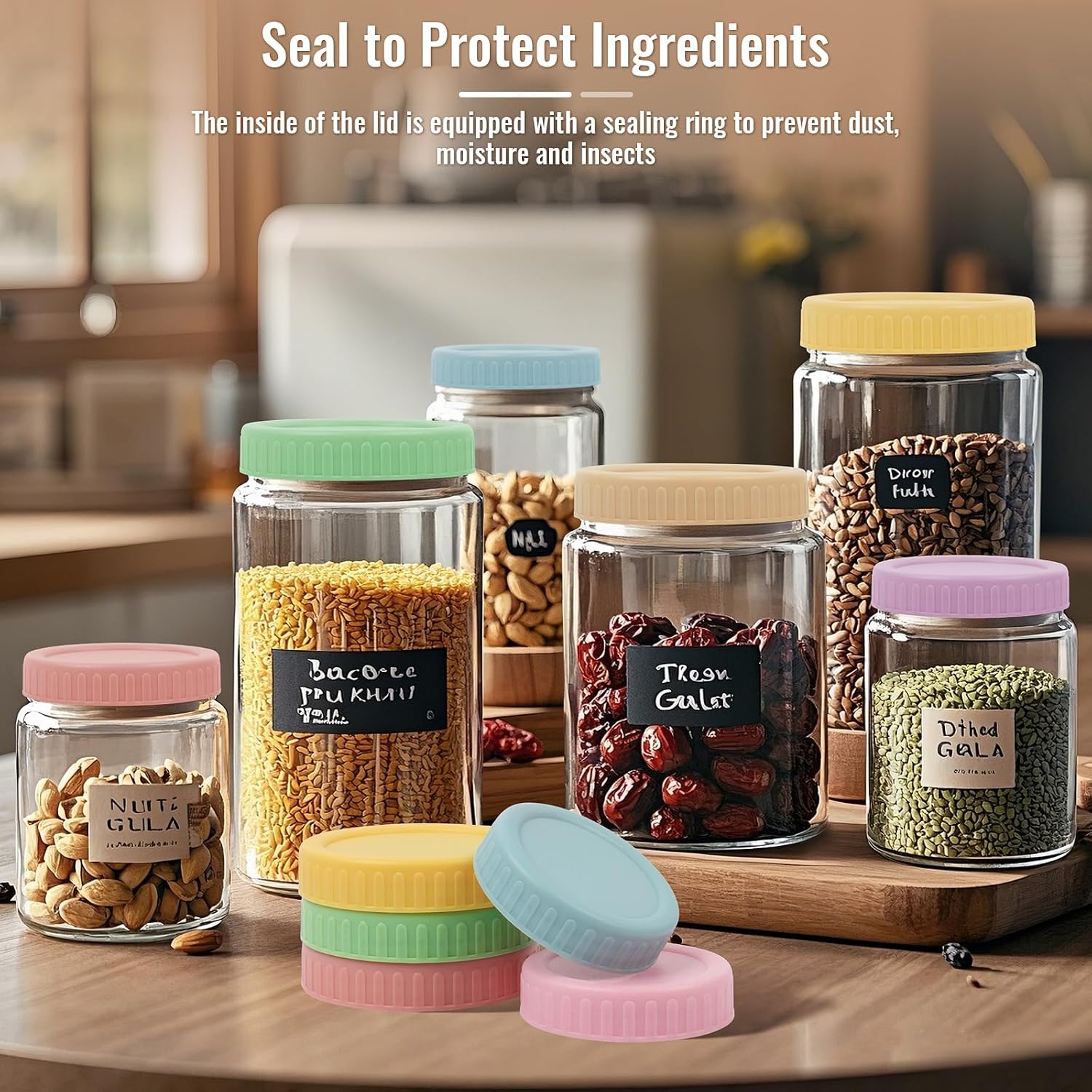 16 Pack Mason Jar Lids - 8 Wide Mouth & 8 Regular Mouth Jar Lids, Leak Proof Canning Covers in Macaron Color, Plastic Mason Jar Lids for Ball, Kerr and More