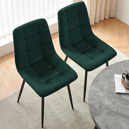 Miniatura 7 de Juego de 4 sillas de comedor de terciopelo, sillas de comedor verdes con patas de metal, ideales para cocina, comedor, sillas de cocina para 4