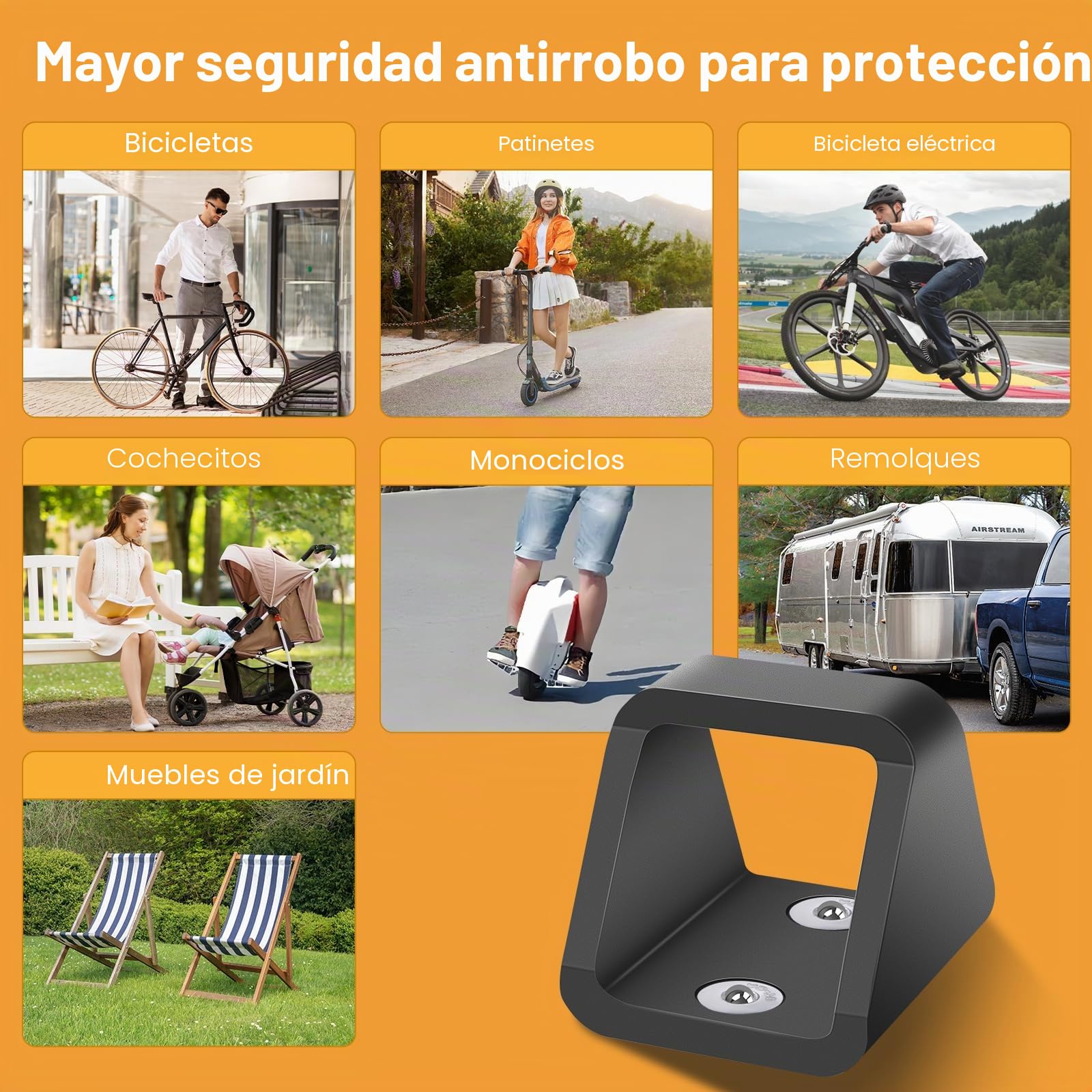 Anclaje de pared para bicicleta de acero de 5 mm de grosor, antirrobo, para bicicletas, con 4 juegos de tornillos de acero inoxidable 304, anclaje de pared estable