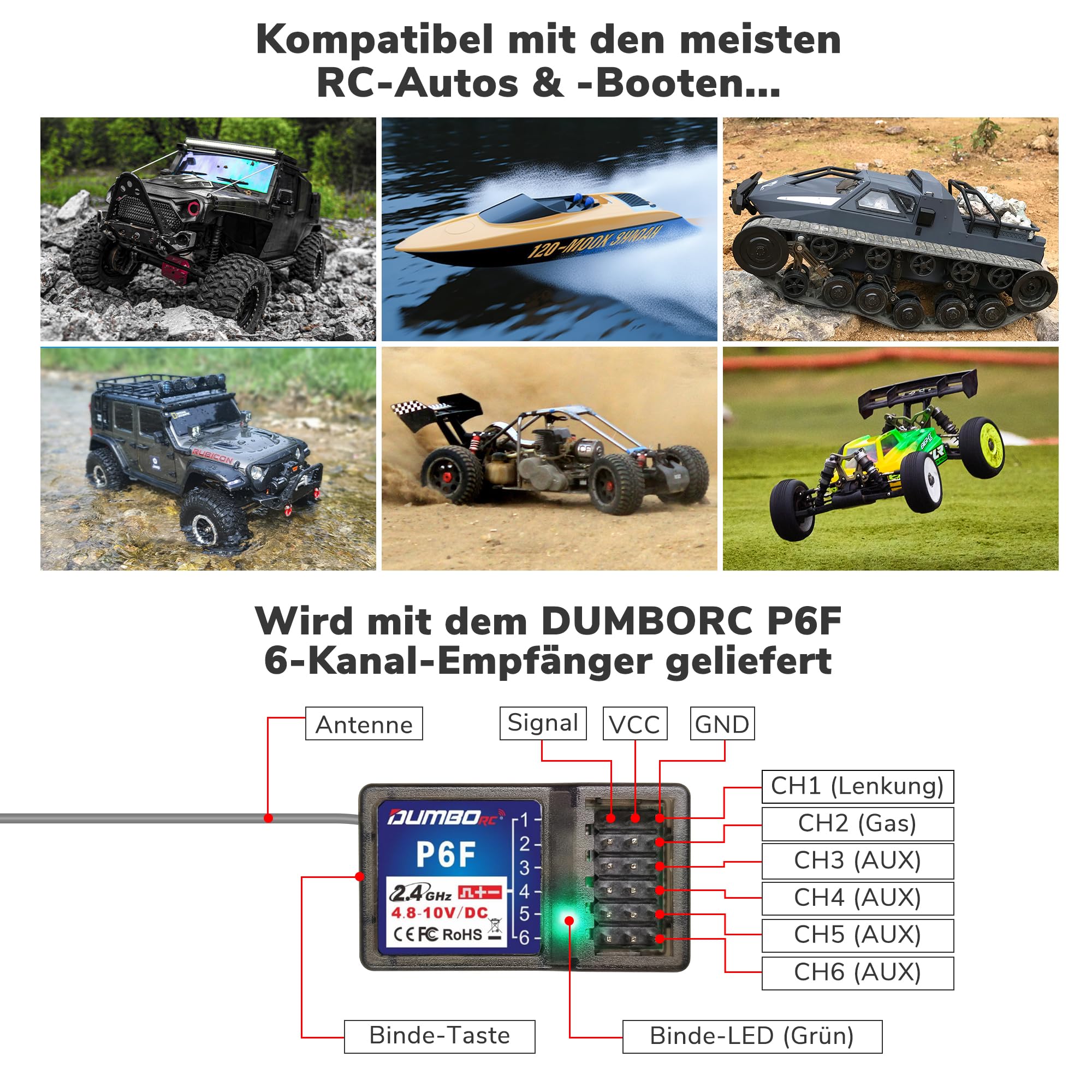 DUMBORC X4 2,4 GHz 4-Kanal-RC-Fernsteuerung und P6F-Gyro-Empfänger