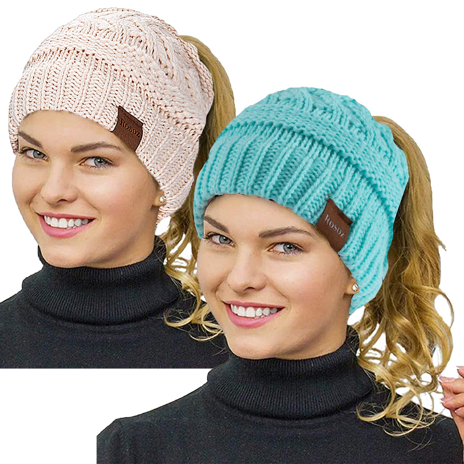 Ponytail Beanie For Women - Winter Warm Knit Hat With Hole For Bun Or Tail - View #8