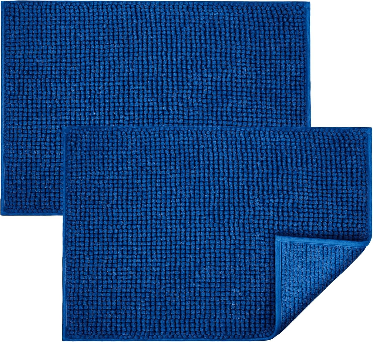 Aspire Homeware Bath Mat Non Slip Anti Mould – Navy (2 Pack) 40x60 cm Chenille Bathroom Mat — image 1