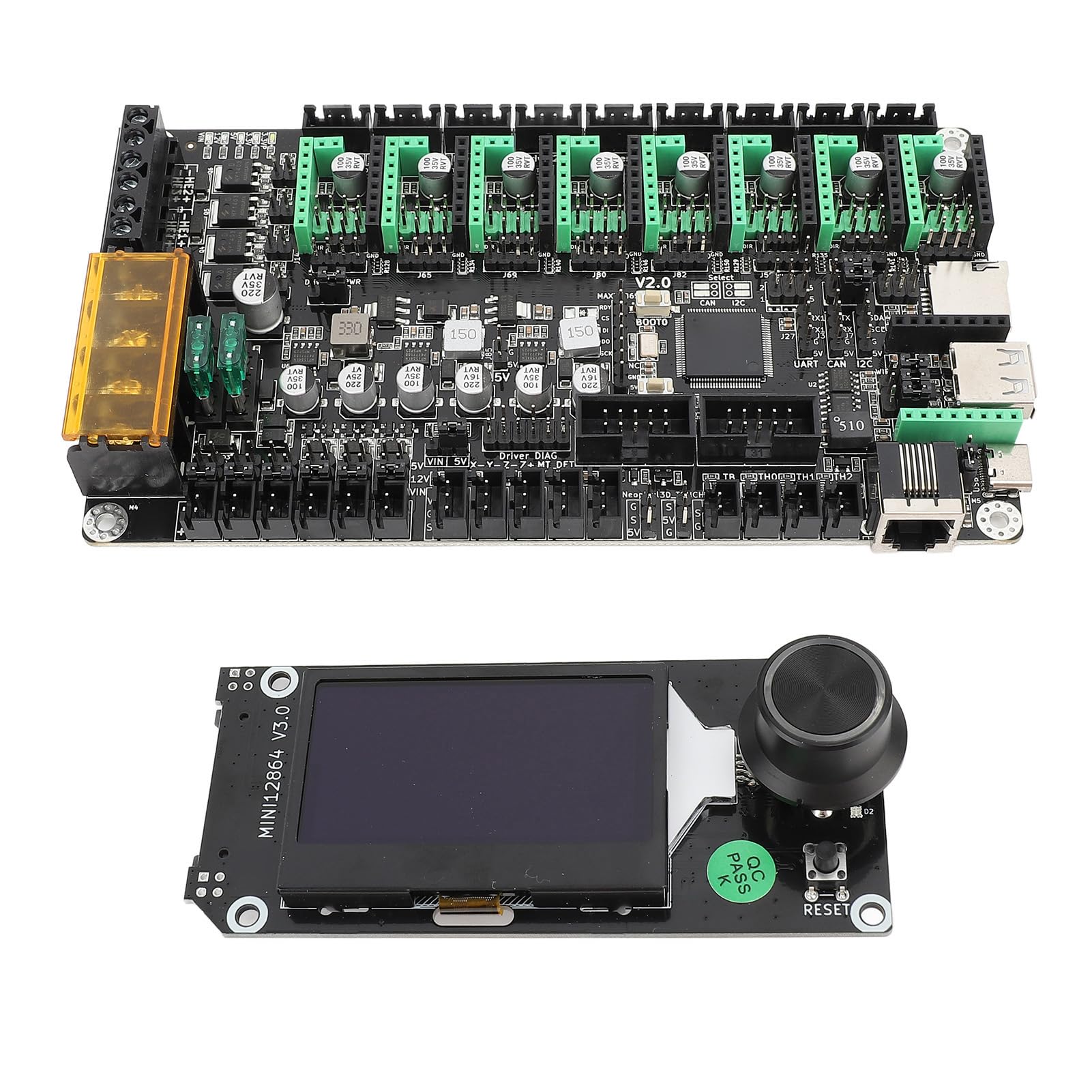 Carte de Contrôle de Mise à Niveau pour V2 32 Bits, Contrôle 8 Axes, Carte PCB de Contrôleur D'imprimante 3D avec écran LCD Mini12864 V3, Dynamo Diamant