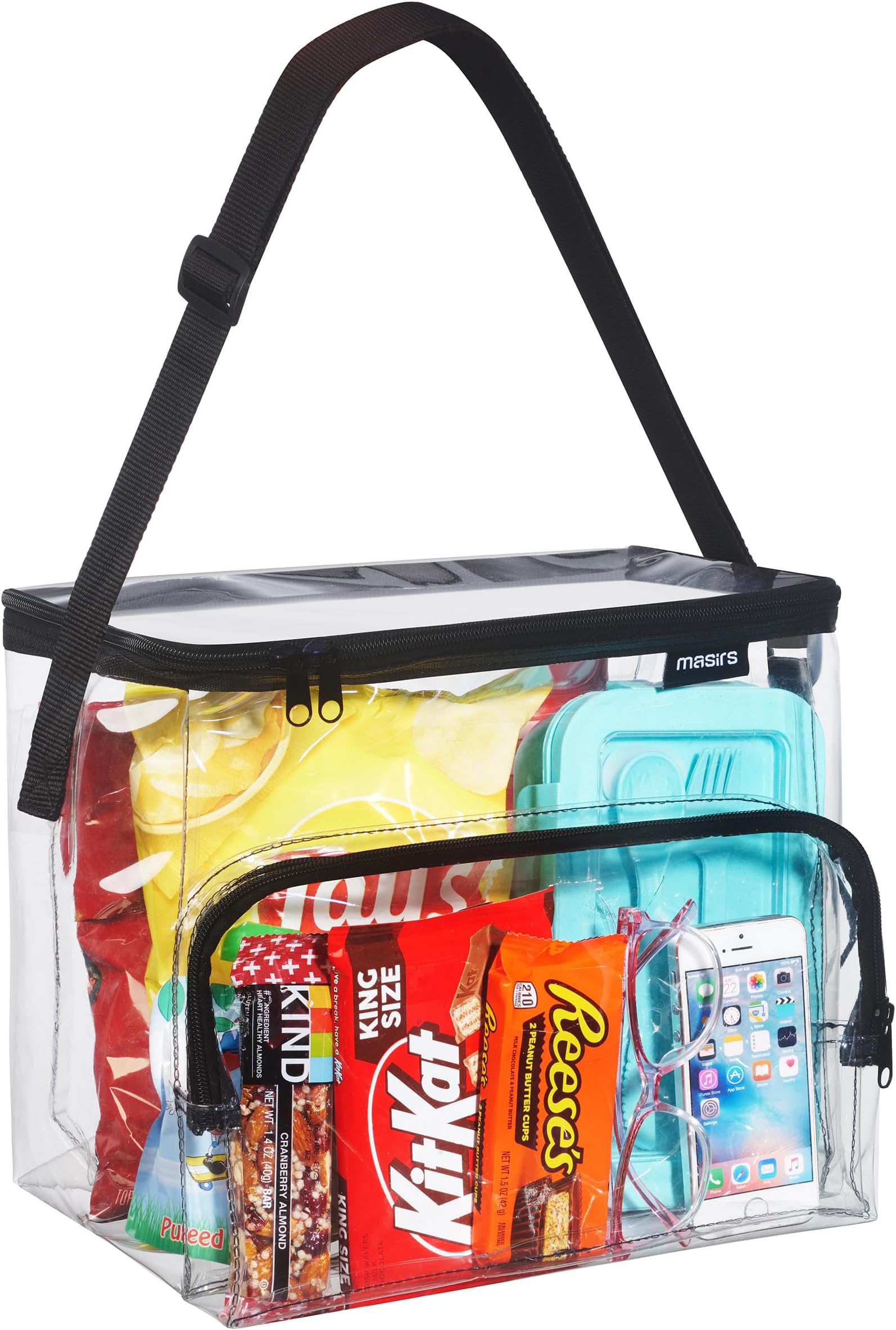 Clear Lunch Bag, Durable PVC Plastic See Through Lunch Bag with Adjustable Shoulder Strap Handle for Prison Correctional Officers, Work, Stadium Approved, Freezer Proof, (Medium)