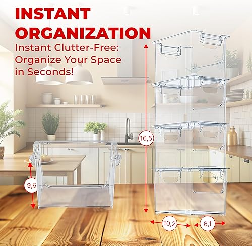 Miniatura 2 de Skywin Contenedores de almacenamiento transparentes (paquete de 4)  Contenedores transparentes para organizar alimentos de despensa, cocina y baño