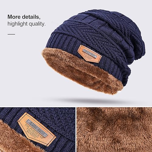 Miniatura 4 de Conjunto de bufanda y gorro de invierno, gorro cálido con forro polar, gorro de punto grueso para hombres y mujeres
