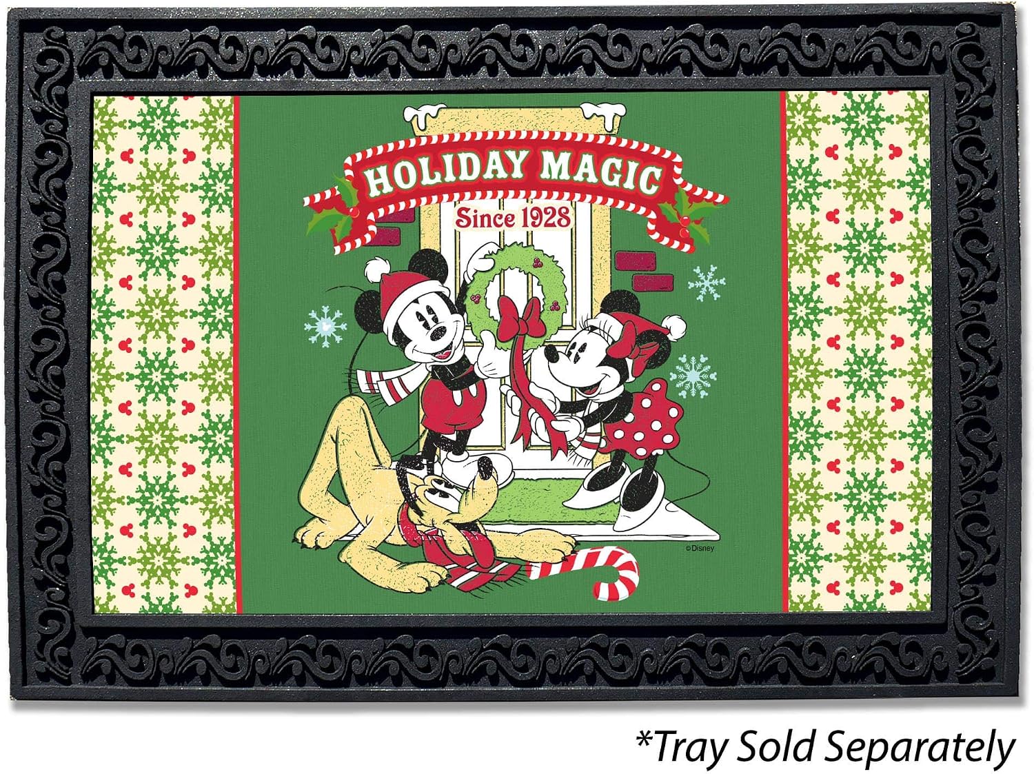 Flagology.com, Disney, Mickey, Minnie, Pluto Holiday Magic Doormat– 18″ x 30″, Outdoor/Indoor, Heavy Duty Recycled Rubber, Non-Slip Backing, Vibrant Colors, Licensed Disney, Christmas
