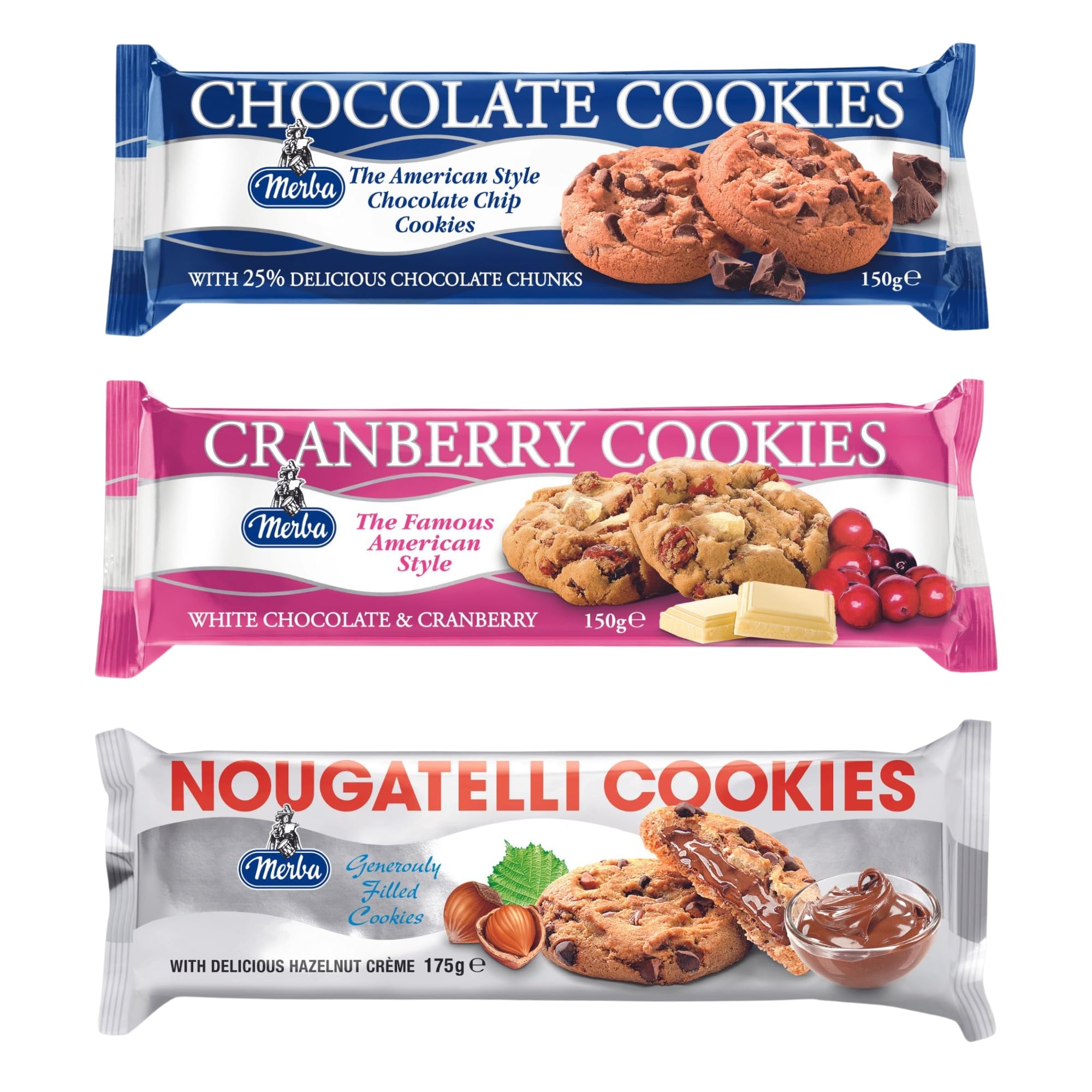 Merba |Choclate Cookies 25%|White Choco Cranberry Cookies|Nougatelli Cookies|Combo Of 3