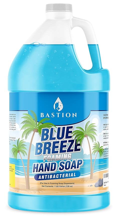 Bastion Blue Breeze Antibacterial Foaming Hand Soap Bulk Refill – 1 Gallon (128 oz) Rich Lather, Moisturizing Formula – Washes Away Germs & Bacteria – Refreshing Clean Scent for Foaming Dispensers