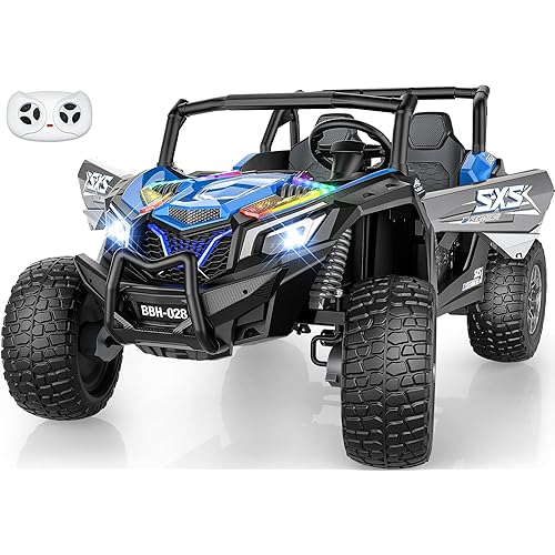 ARBELI 24V 2-Seater Ride on Toys for Big Kids Ages 3-14, 4x200W, Max 5.5mph & 220lbs Load, 15" EVA All-Terrain Tires, XXXL Ride on Car for Boys w/Remote Control, Rainbow Lights, Shock Absorbers, Blue