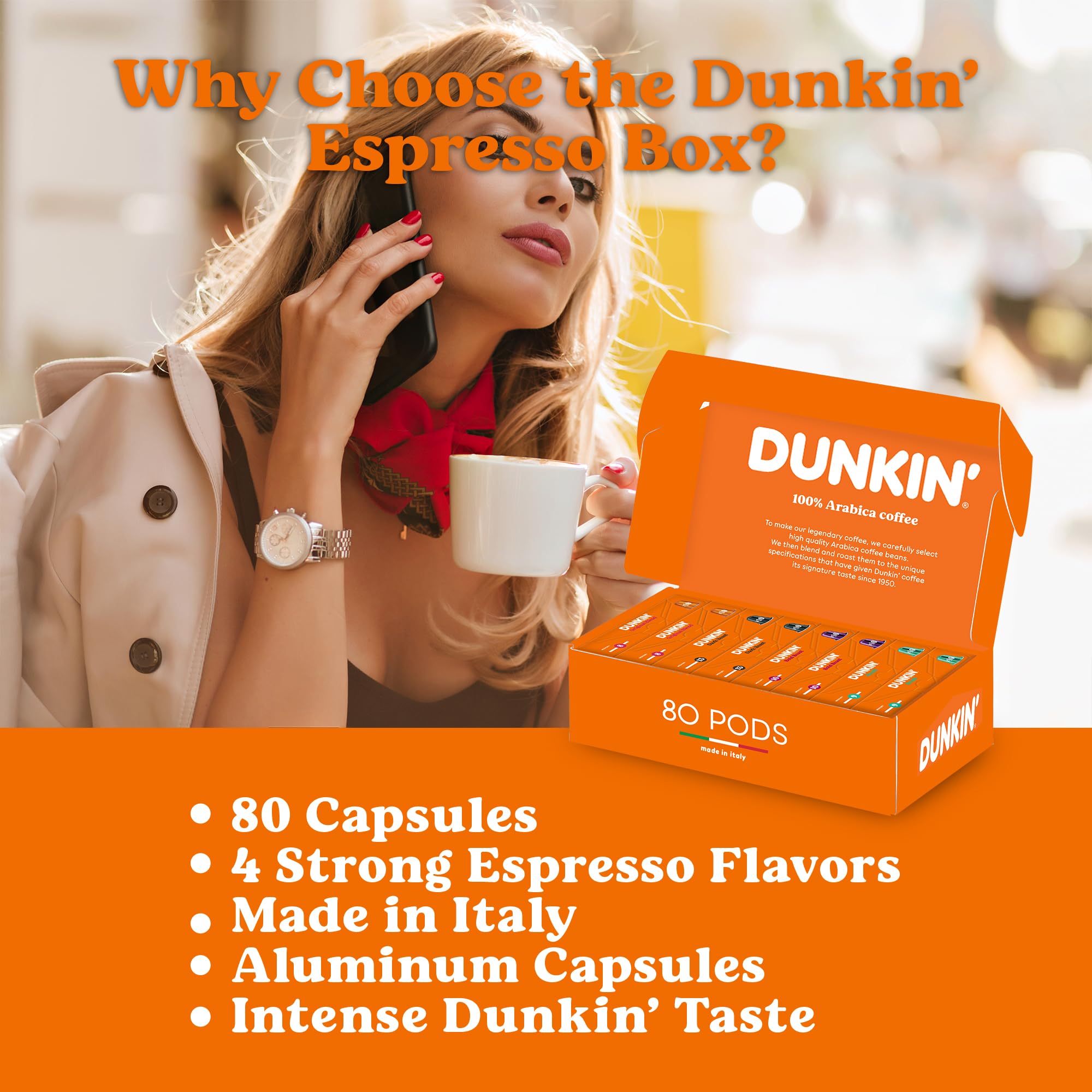 Zestaw Espresso Dunkin’ Donuts – 80 Kapsułek Kawy, 4 Smaki: Brazil, Original Blend, Dark Roast, Bold Roast, Kompatybilne z Ekspresami Nespresso, Intensywne & Aromatyczne, Idealny na Prezent
