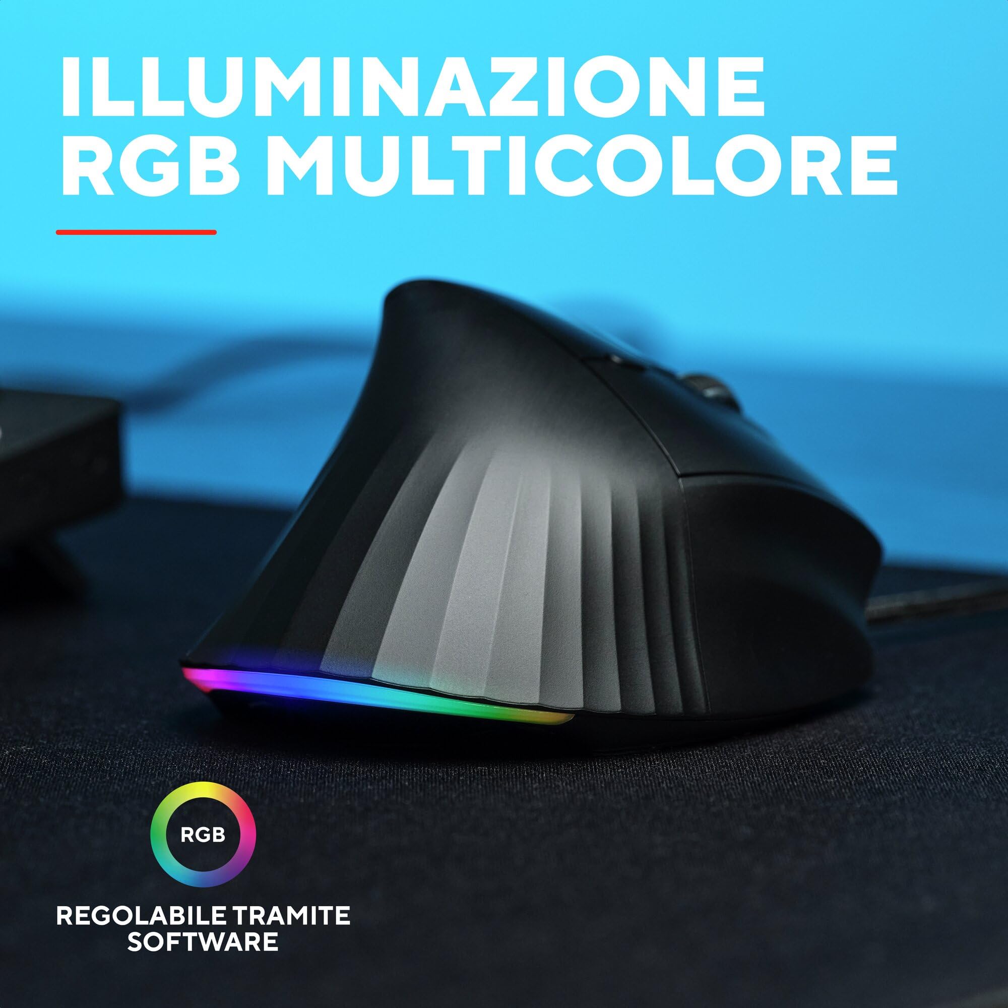 GXTrust 145 Rexxa Mouse Verticale Ergonomico con Illuminazione RGB 12800 DPI, Mouse da Gaming con Filo USB, 10 Pulsanti Programmabli, Software Avanzato, per PC, Laptop, Mac, Windows - Nero