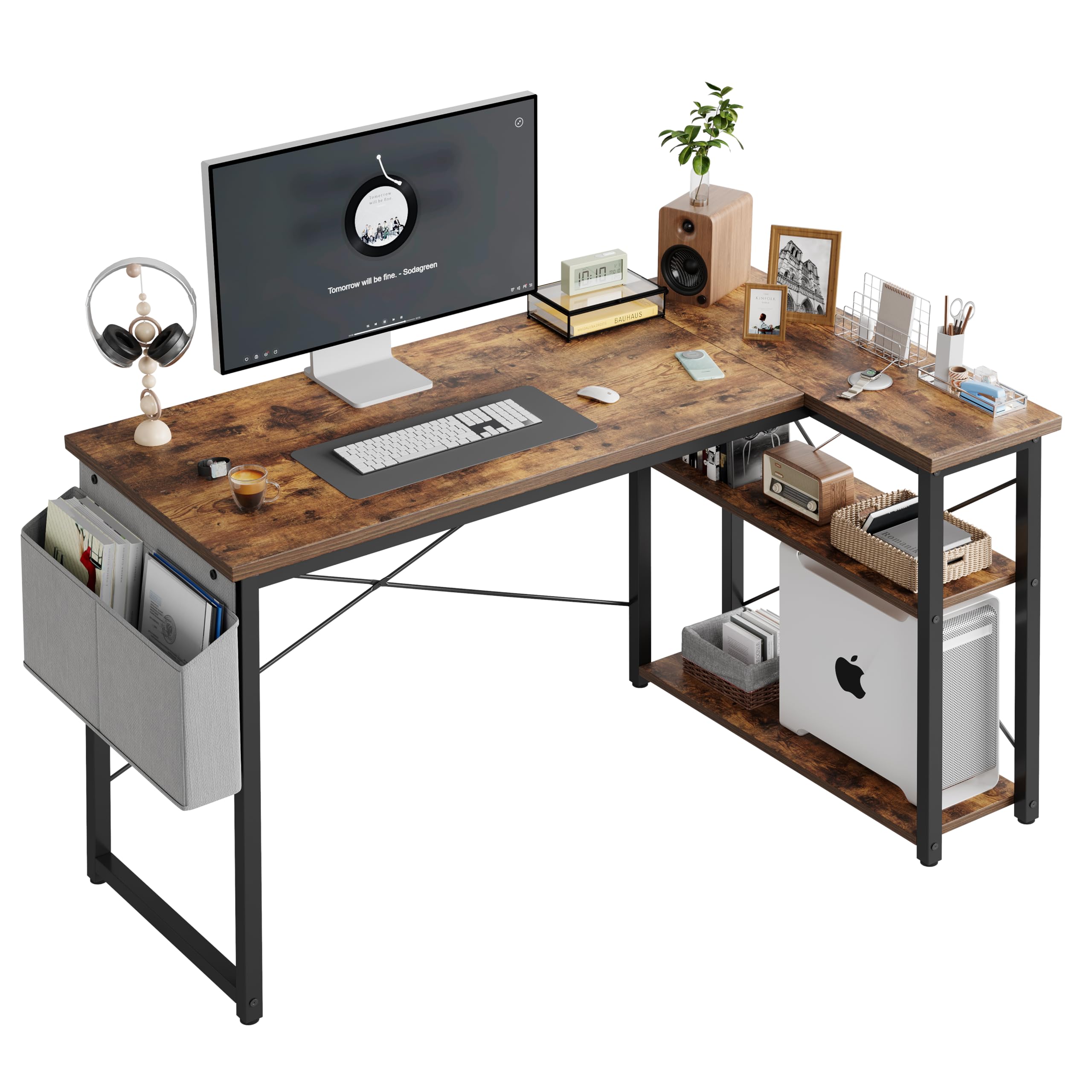 Grandder L Shaped Computer Desk with Reversible Shelves
