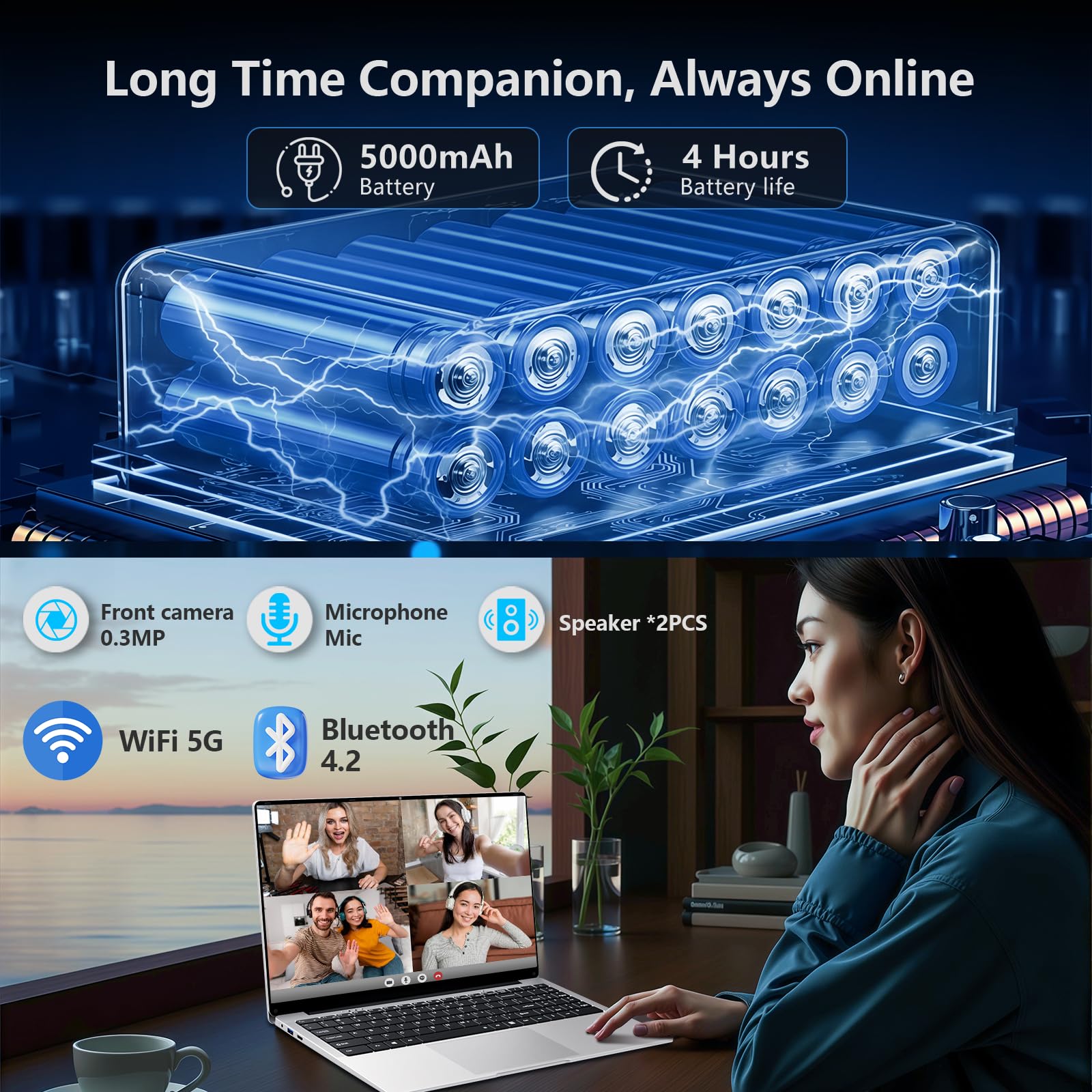 Computer portatile 2025, computer portatile da 15,6 pollici con SSD LPDDR4 da 12 GB da 256 GB, N4000 Dual Core fino a 2,6 GHz, computer portatili portatili per lavoro e studio, FHD 1920x1080