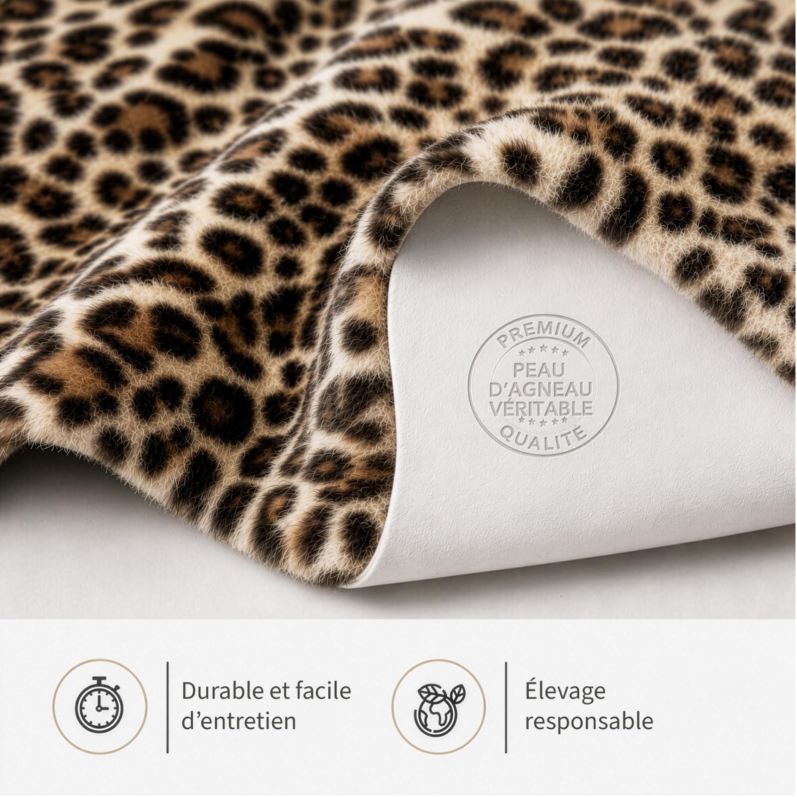 KARAT Peau de Mouton Design Audrey - Véritable Peau d'agneau en 100% Laine de Mouton - Couvre-Siège Doux, Thermorégulateur et Décoratif (Leopard)