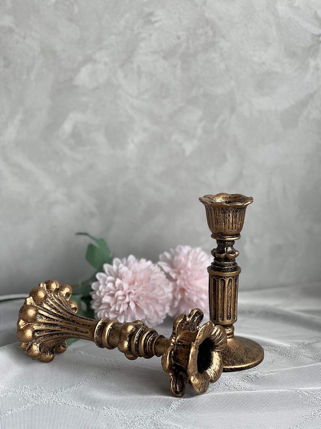 French Nostalgic Floral Resin Candle Holder Antique Bronze/Furniture Decoration/Retro Ornaments Candlestick (A) - Image 3