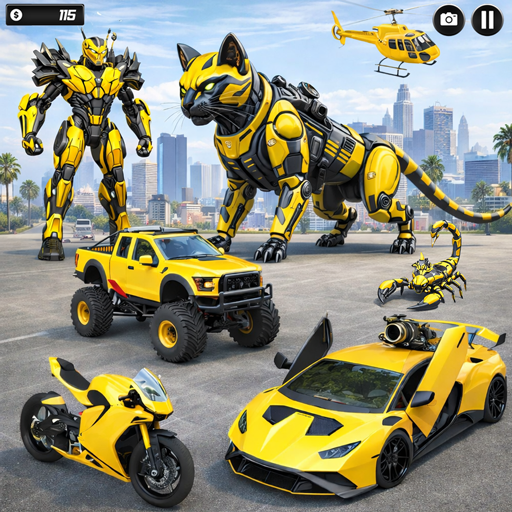 Futuristische Katzen-Multi-Roboter-Auto-Transformation 3D – Open-World-Dino-Roboter-Kampfspiele 2026