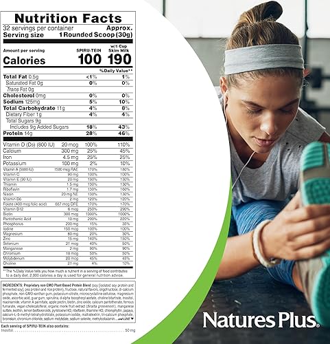 Miniatura 5 de NaturesPlus SPIRU-TEIN, Vainilla, 2.12 libras, paquete de 3 proteínas de espirulina en polvo, vitaminas y minerales para energía, vegetariano, sin